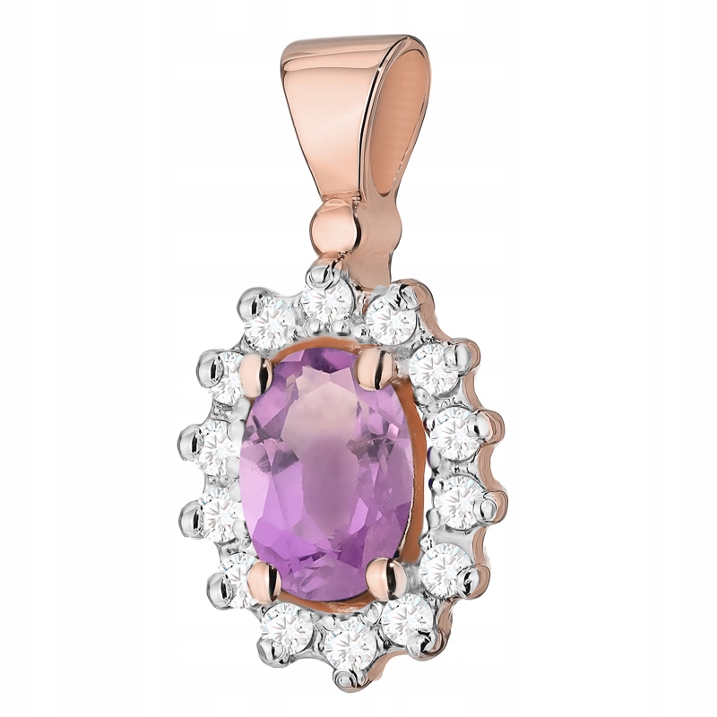 Zlatý Přívěsek Přívěsek pr 585 Markýza s ametystem 0,40 ct a brilianty 14k