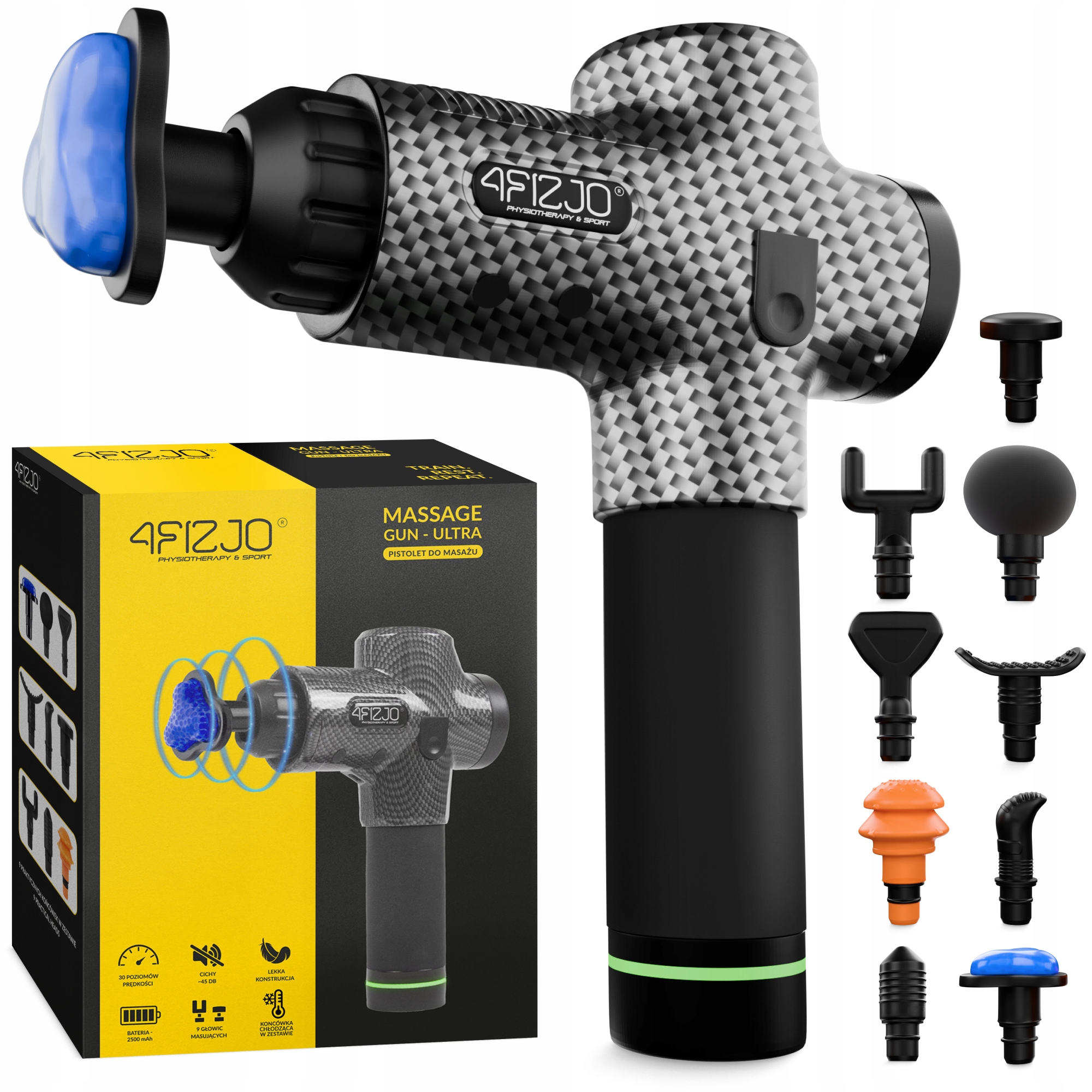 Masážní Pistole 9 Nástavců Massage Gun Na Zadní Straně Chodidla Svaly Regenerace