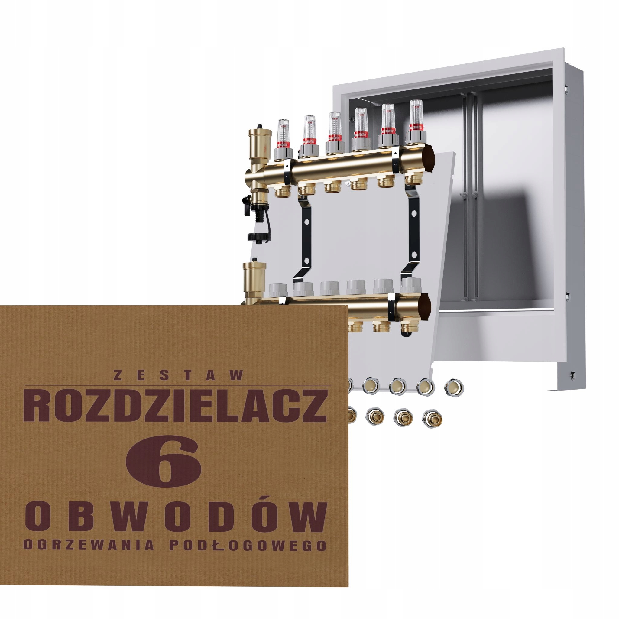 Rozdělovač pro podlahu 6 okruhů podomítková skříňka spojky Pex