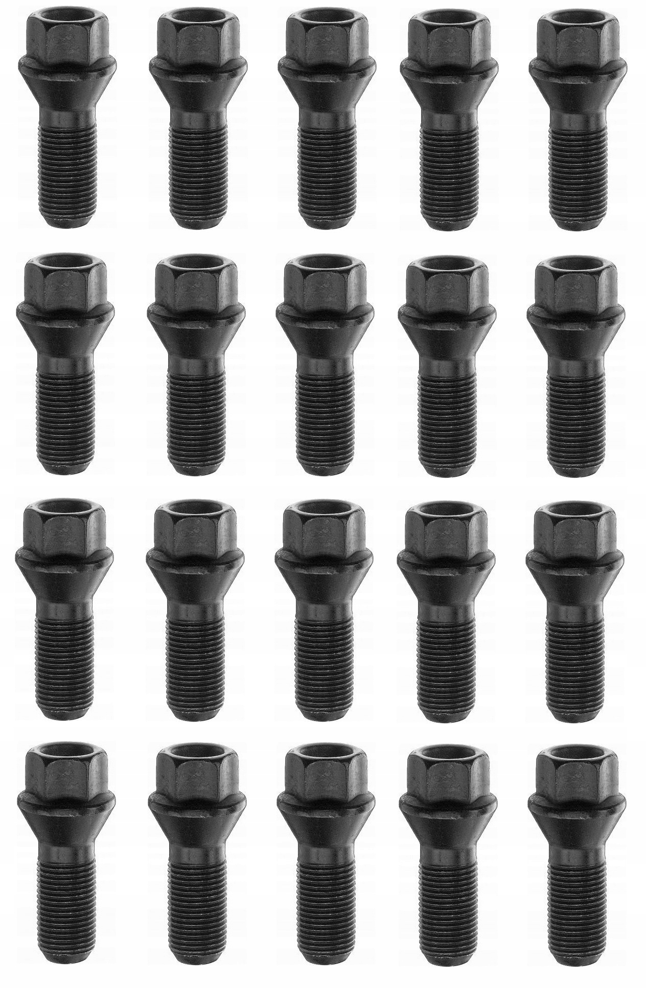 Černé šrouby na kola 14x1,25x27 Kužel Mini Typ F R Bmw Typ F G 20 Ks