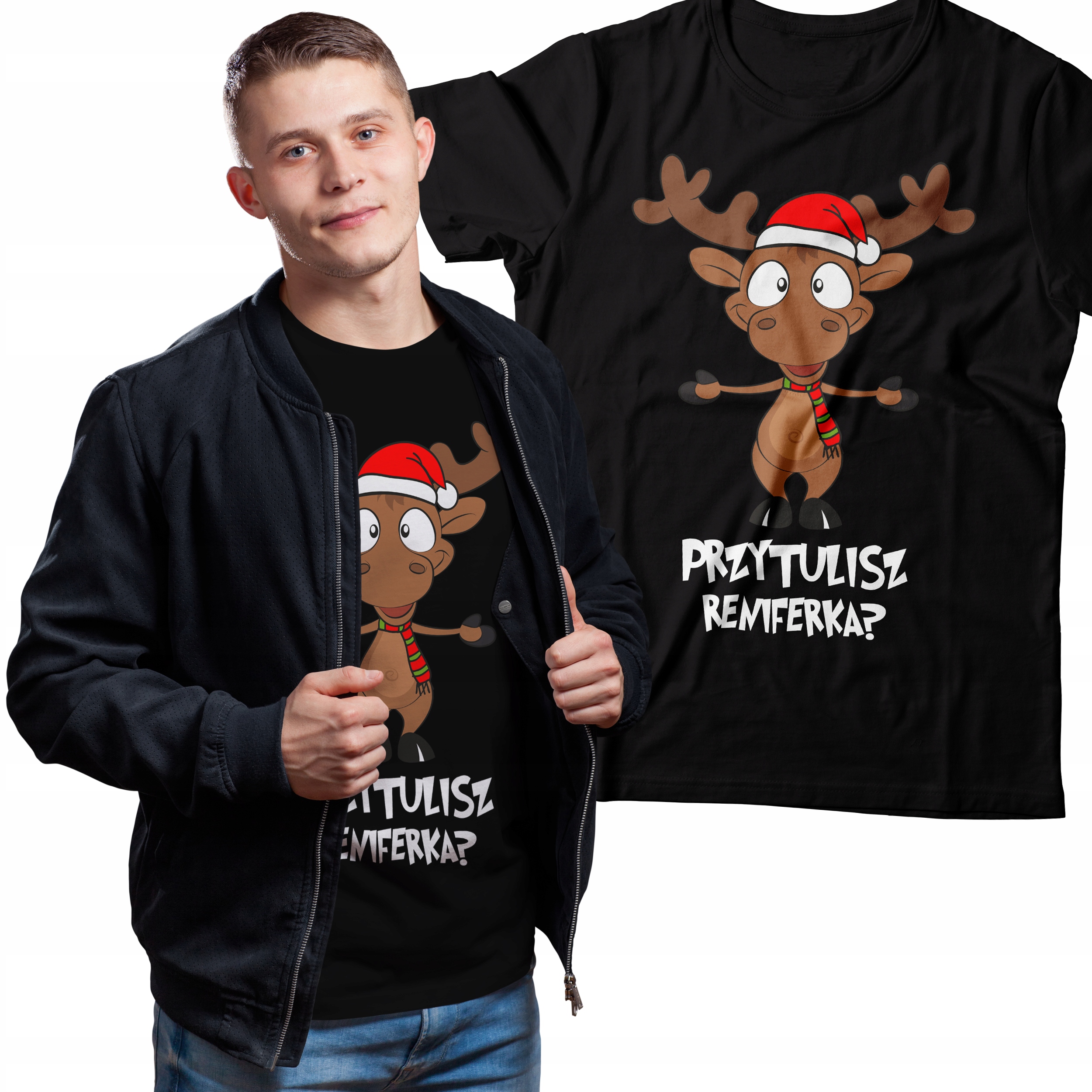 KOSZULKA NA MIKOŁAJA ŚWIĘTA PREZENT POD CHOINKĘ PRZYTULISZ RENIFERKA | L