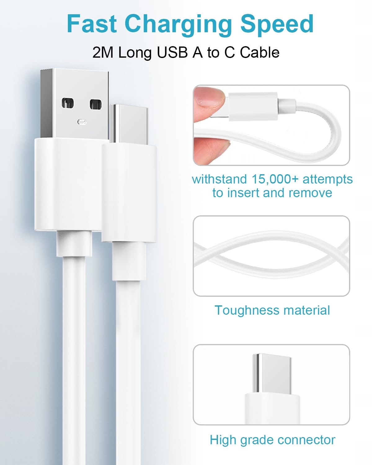Ładowarka USB z kablem do ładowania USB C 2 m, 18 W Biała — miniatura 5