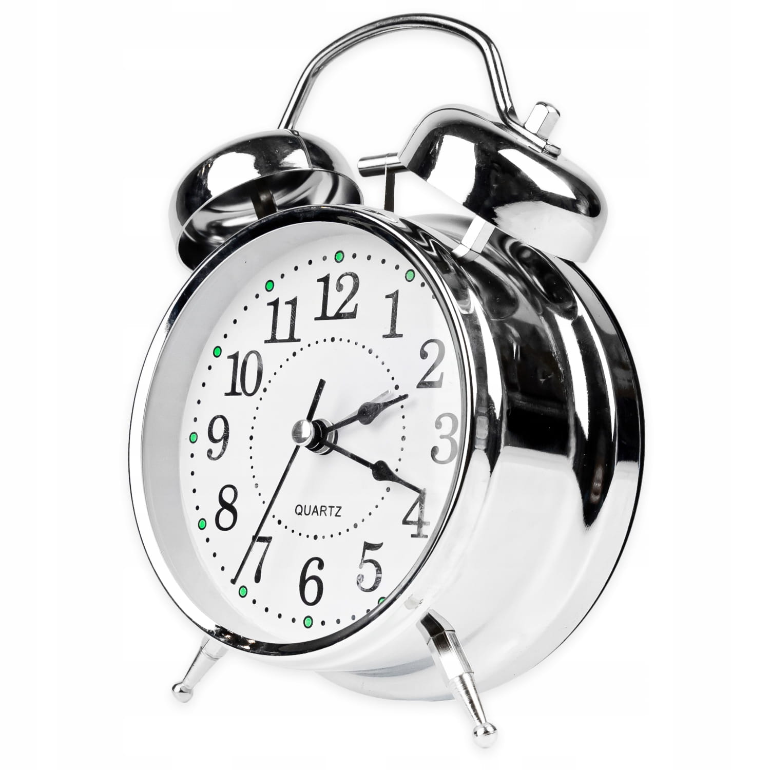 BUDZIK KLASYCZNY DUŻY WYRAŹNY GŁOŚNY SREBRNY