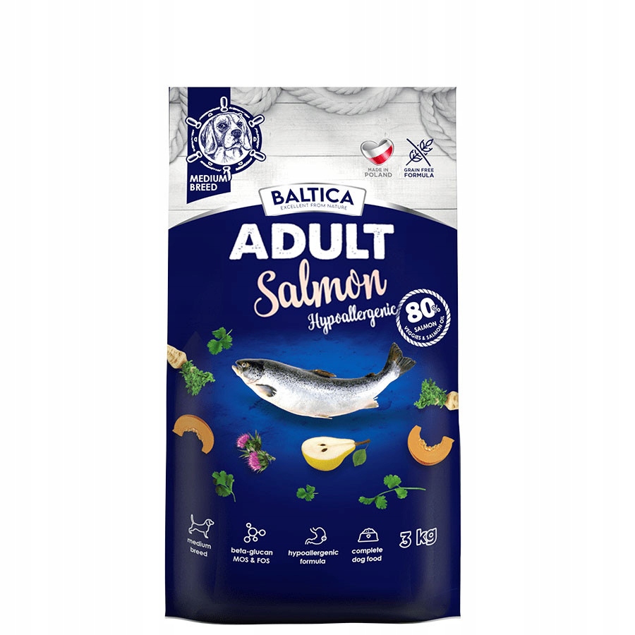 Levně Baltica Adult Salmon M Krmivo Pro Dospělé Psy 3KG Losos Střední Plemena Hypoalergenní