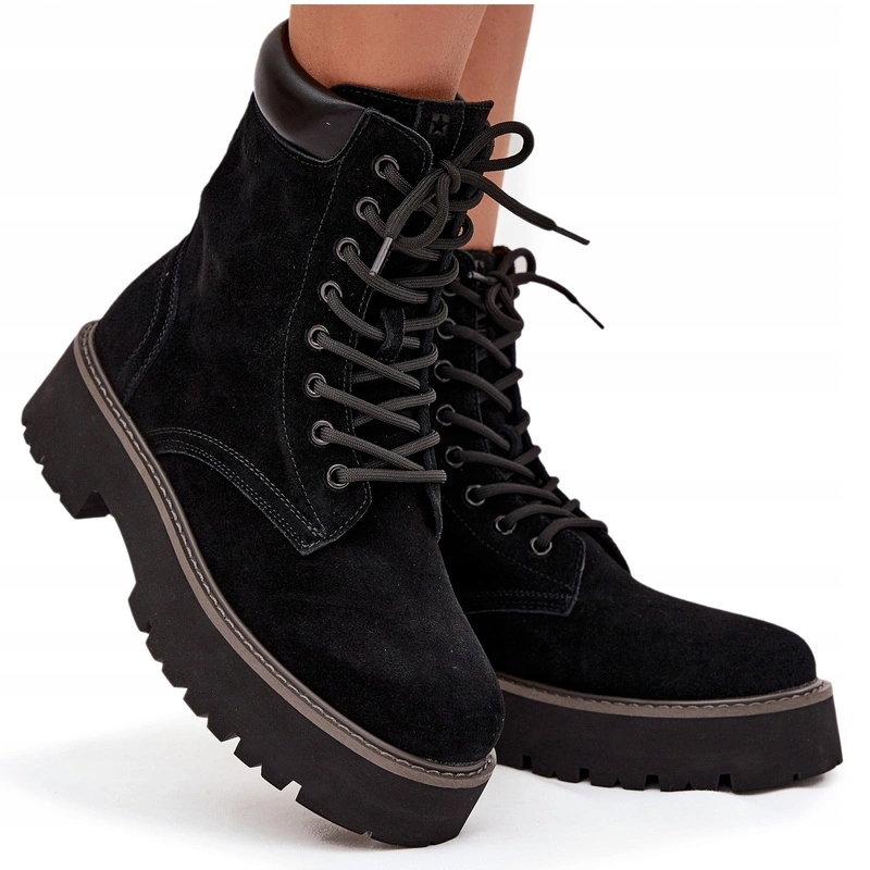 Kotníkové Boty Semišové Šněrovací Workery Big Star SS274791 Černé 41