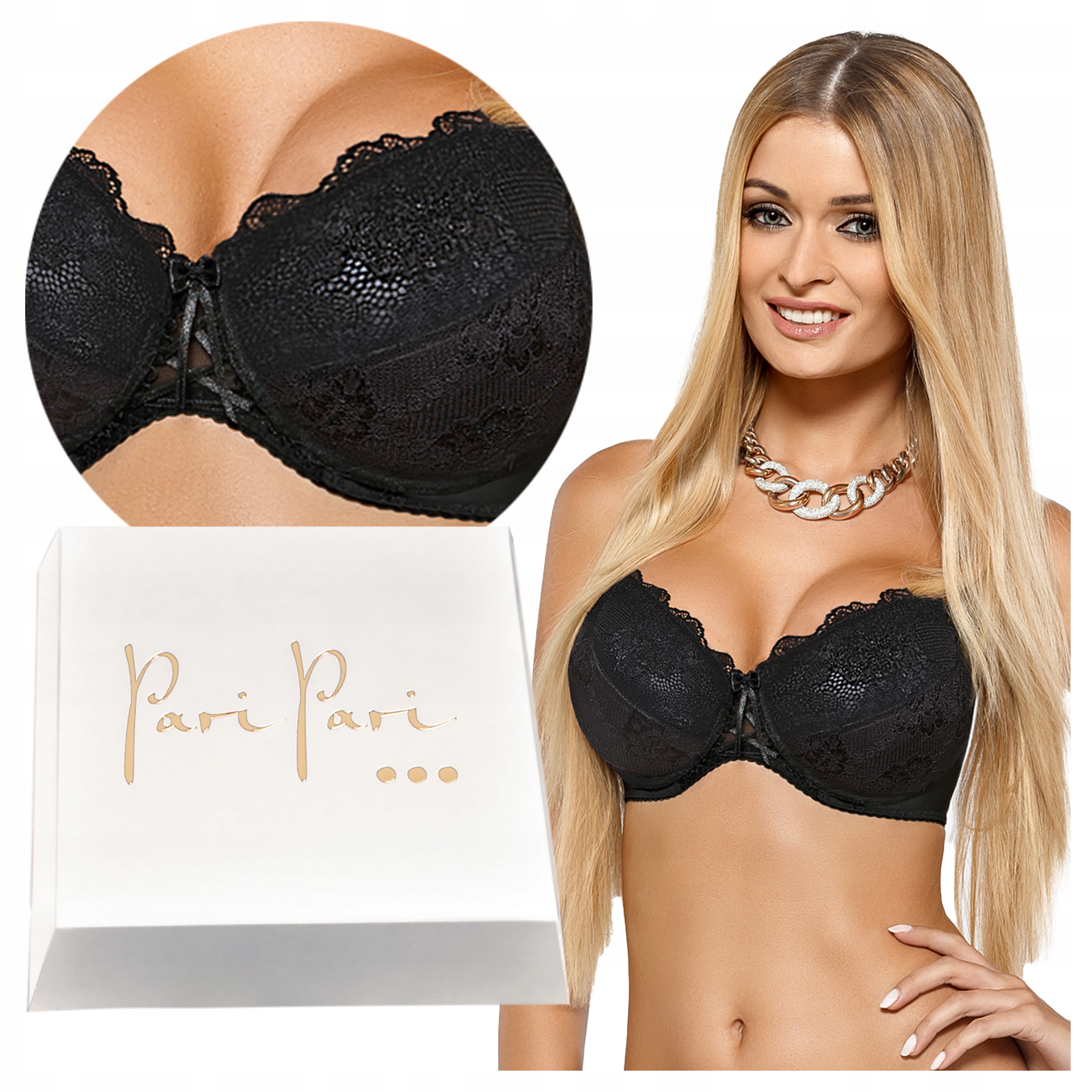 Push-Up podprsenka Zvětšovací krajková nastavitelná Cleo II Černá 80D