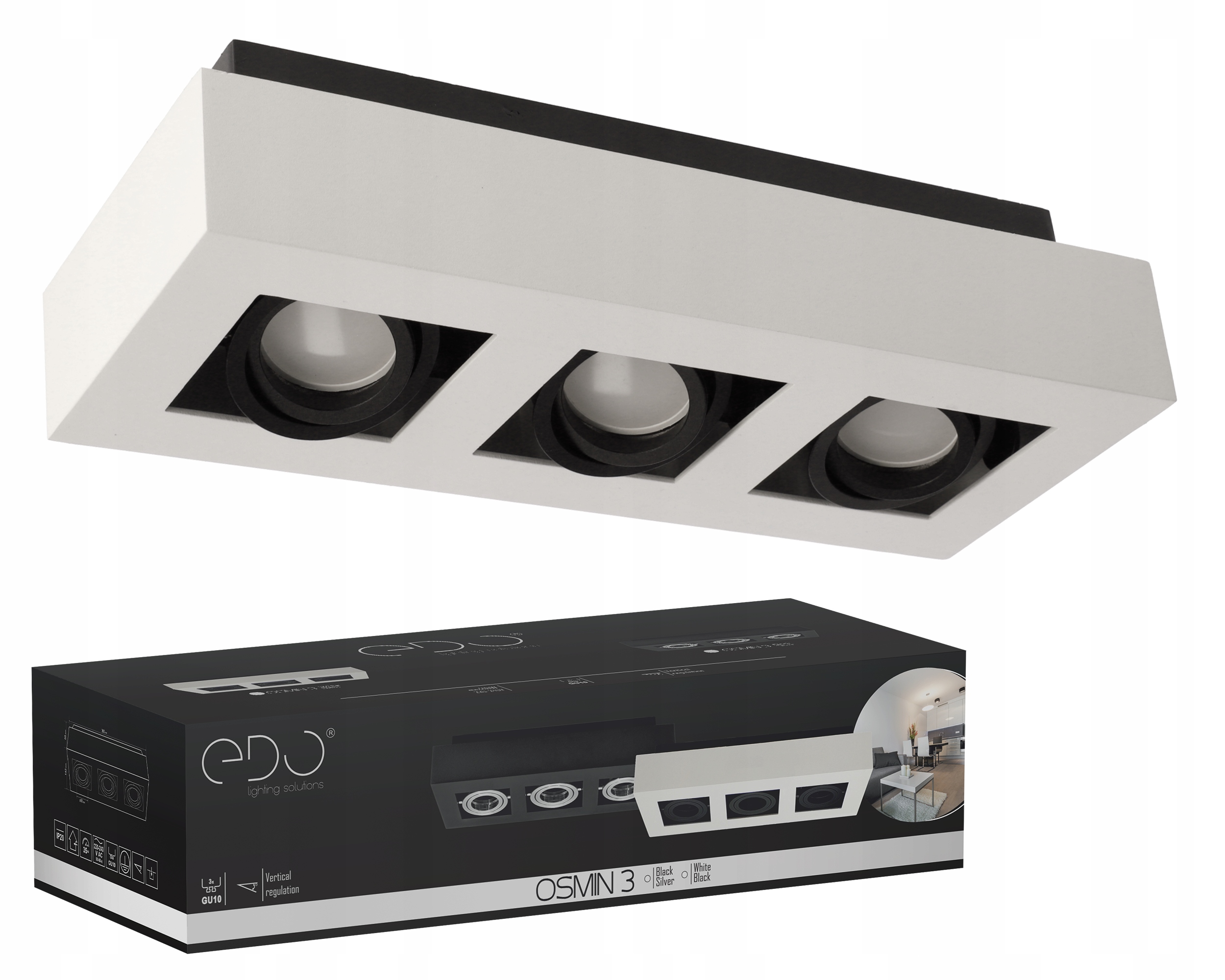 LAMPA SUFITOWA PLAFON LED NATYNKOWY BIAŁY 3xGU10 EDO