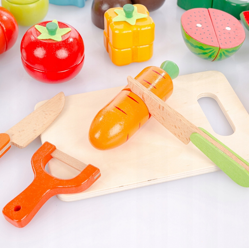 DREWNIANE WARZYWA OWOCE DO KROJENIA NA MAGNES XXL Materiał drewno