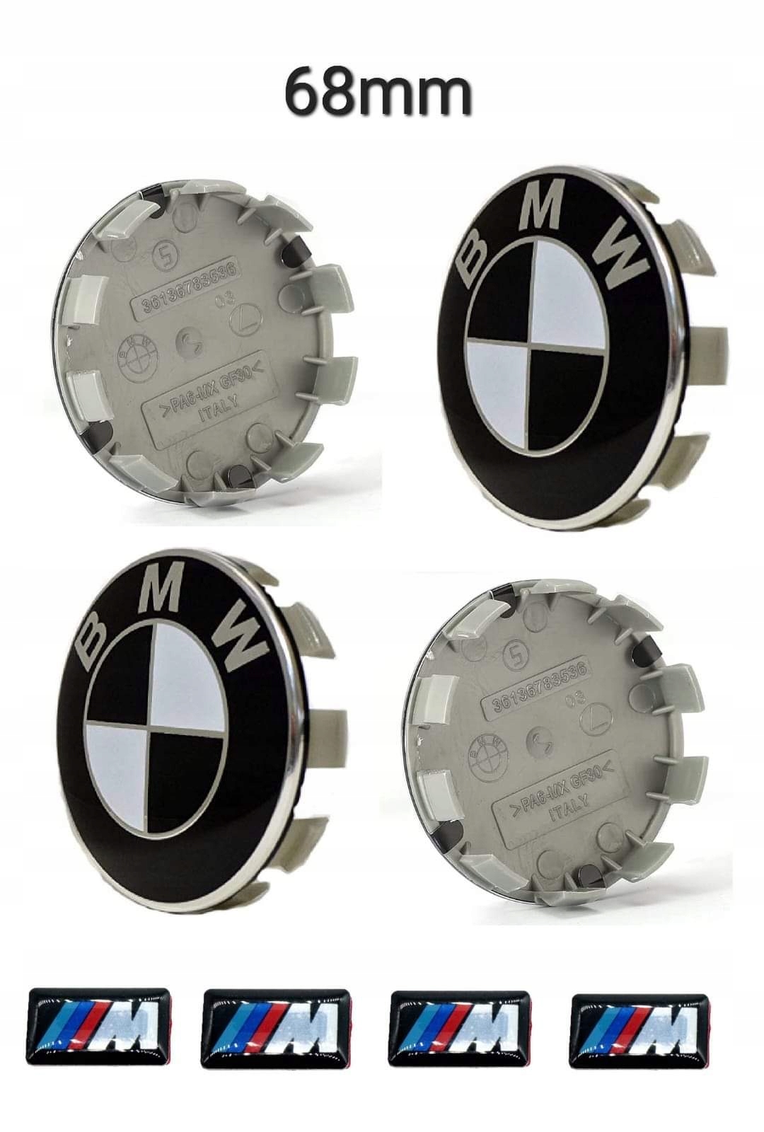 

4X Dekielek Czarny, Emblemat Felg 68MM BMW+4NAKL M