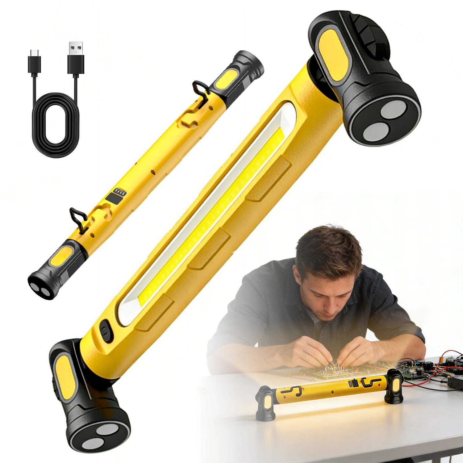 Led Magnetická Lampa Cob 5000MAH Type-c Žlutá S Dílenským Hákem