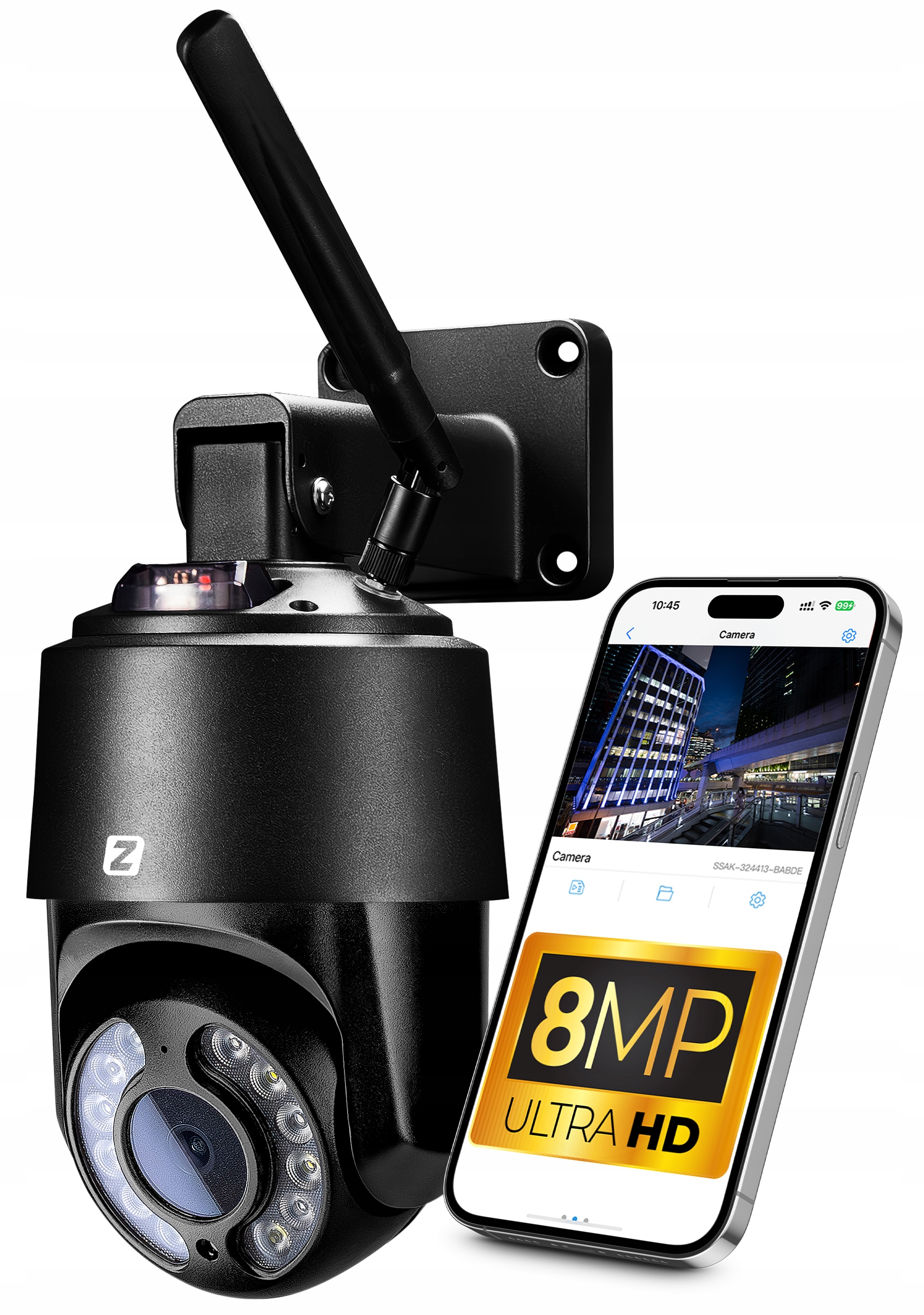 Venkovní otočná WiFi kamera 8MPx 4K Uhd Audio Detekce 4XZOOM Černá