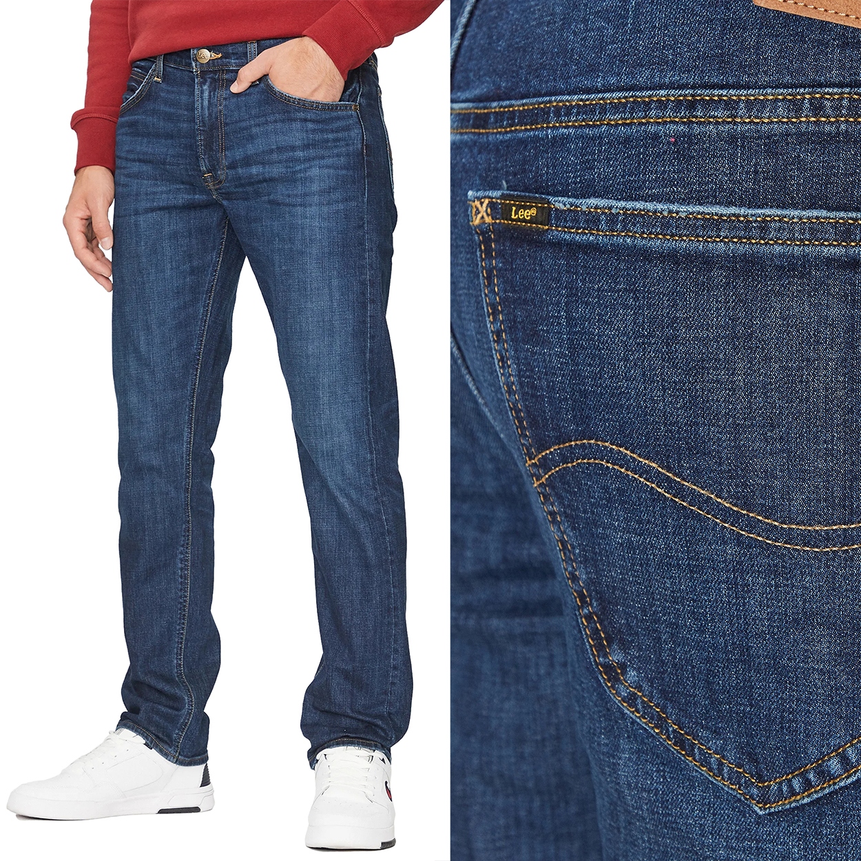 Lee Daren Zip Fly Hero Džins jednoduché tmavé pánské džínové kalhoty W40 L34