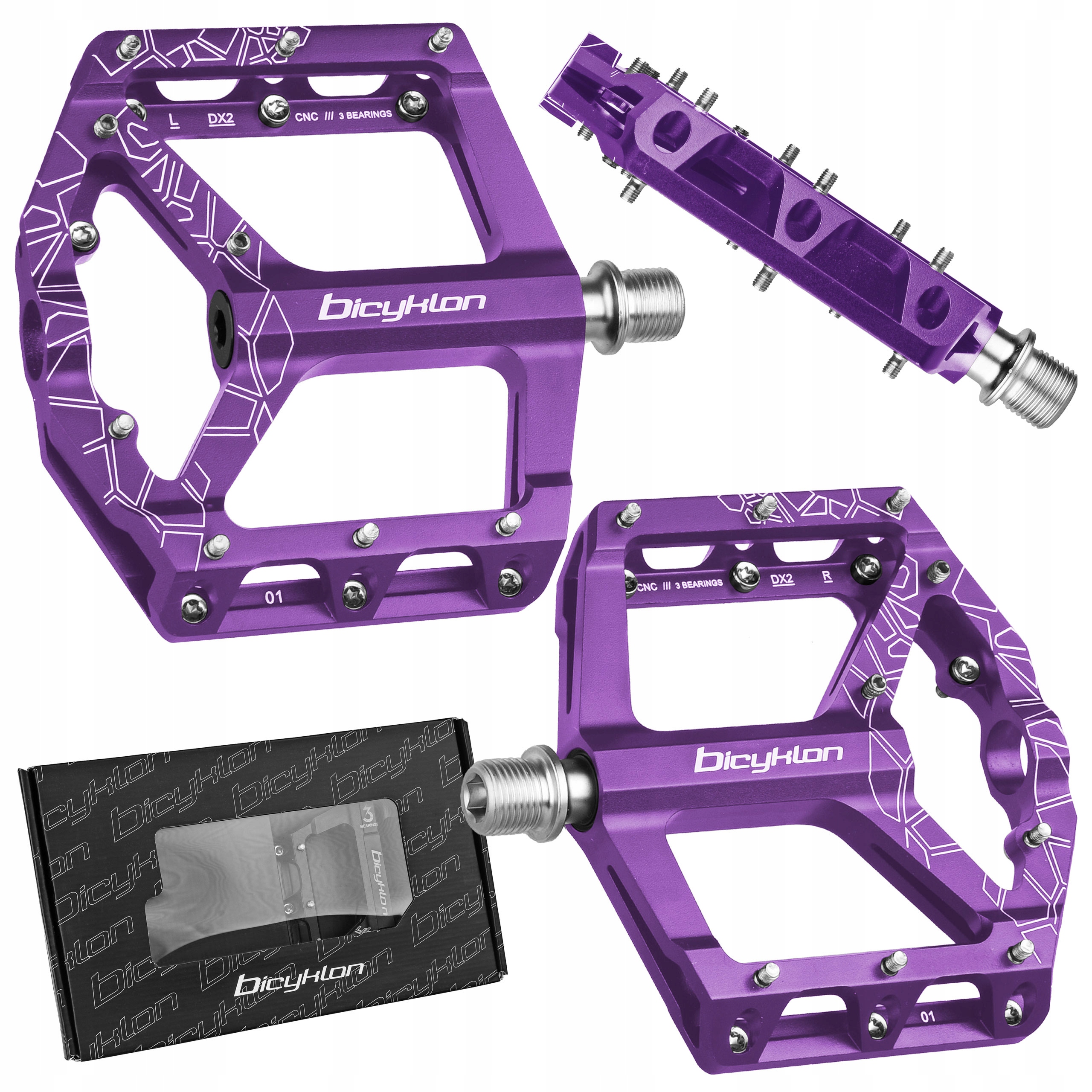 Pedały Rowerowe Bicyklon DX2 Cnc Platformowe 3 Łożyska Maszynowe Fioletowe