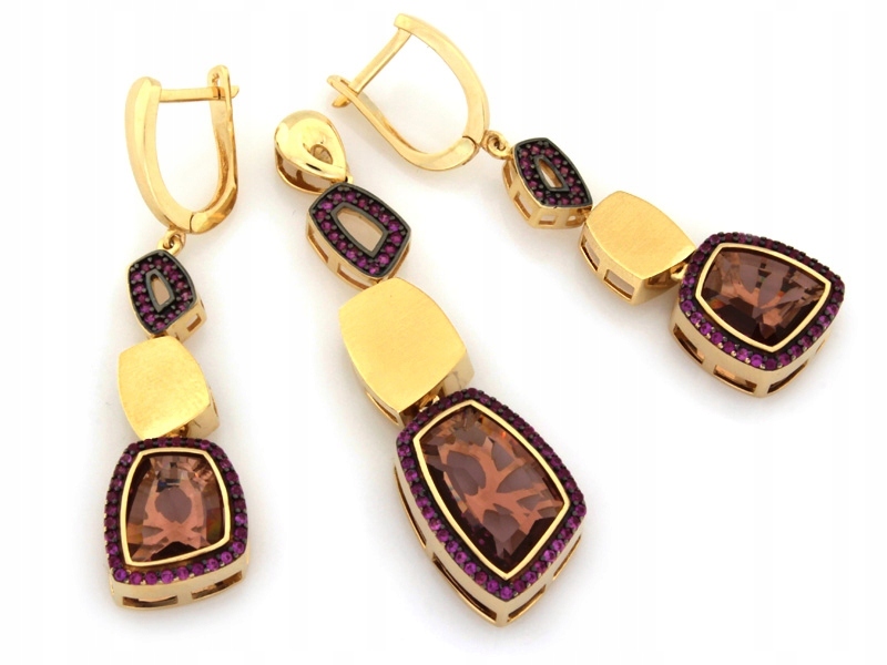 Zlatý komplet šperků 585, bronzové kameny, elegantní jako dárek 14kt