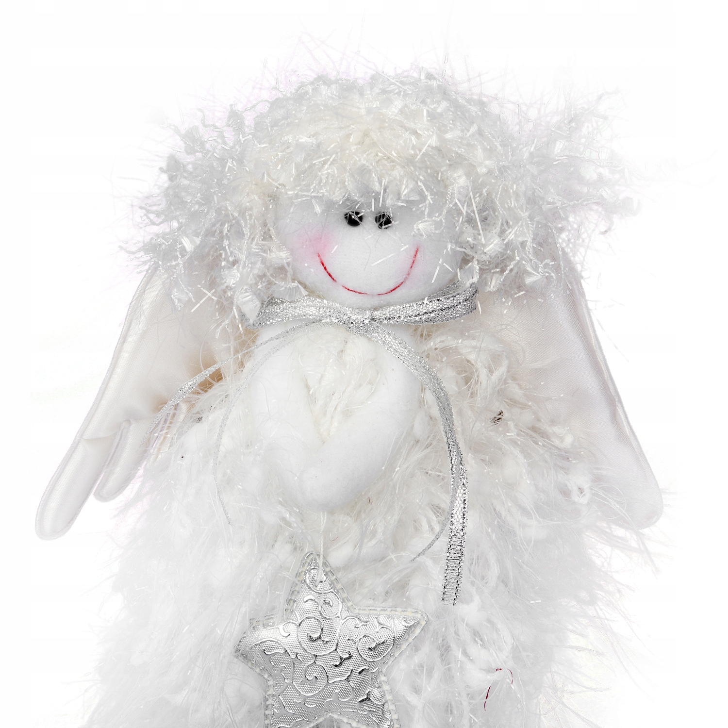 ANIOŁ FIGURKA Z WŁÓCZKI ZE SREBRNĄ GWIAZDĄ 25 CM OZDOBA ŚWIĄTECZNA Marka Goliat