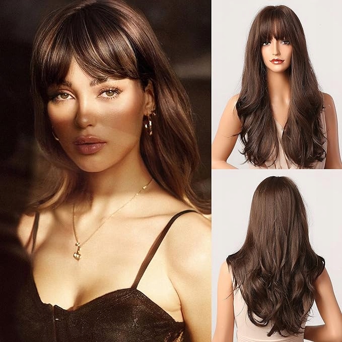 Dlouhá Tmavě Hnědá Paruka Pro Ženy S Vlnitými Vlasy, Přirozený Vzhled