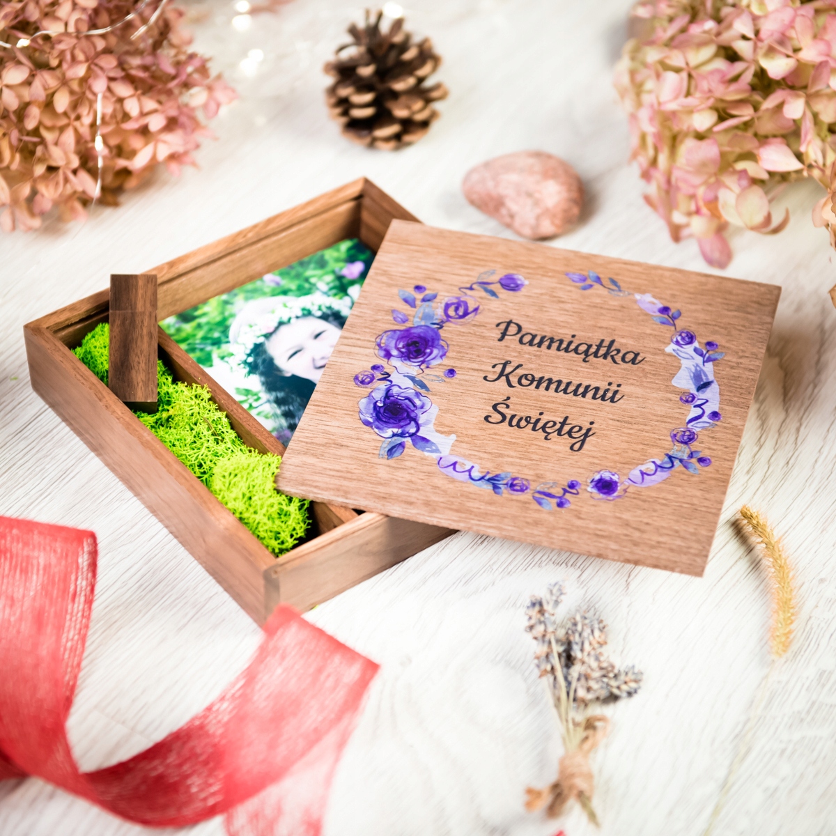 Pudełko do zdjęć + nadruk + Pendrive 32 GB Komunia Interfejs USB 2.0
