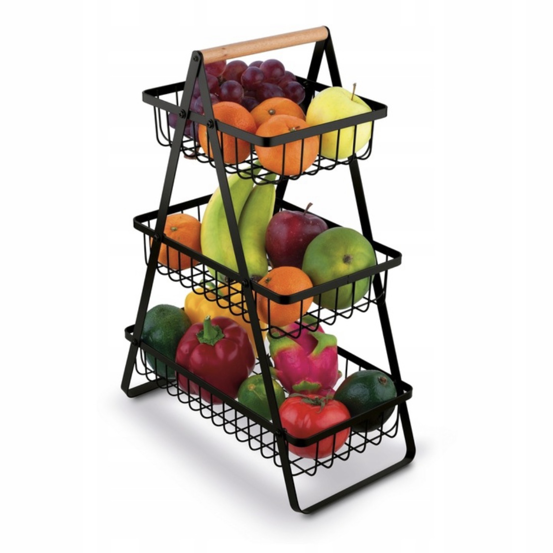 KOSZYK NA OWOCE 3 POZIOMOWY CZARNY KOLOR STOJAK KOSZ METALOWY Materiał wykonania metal