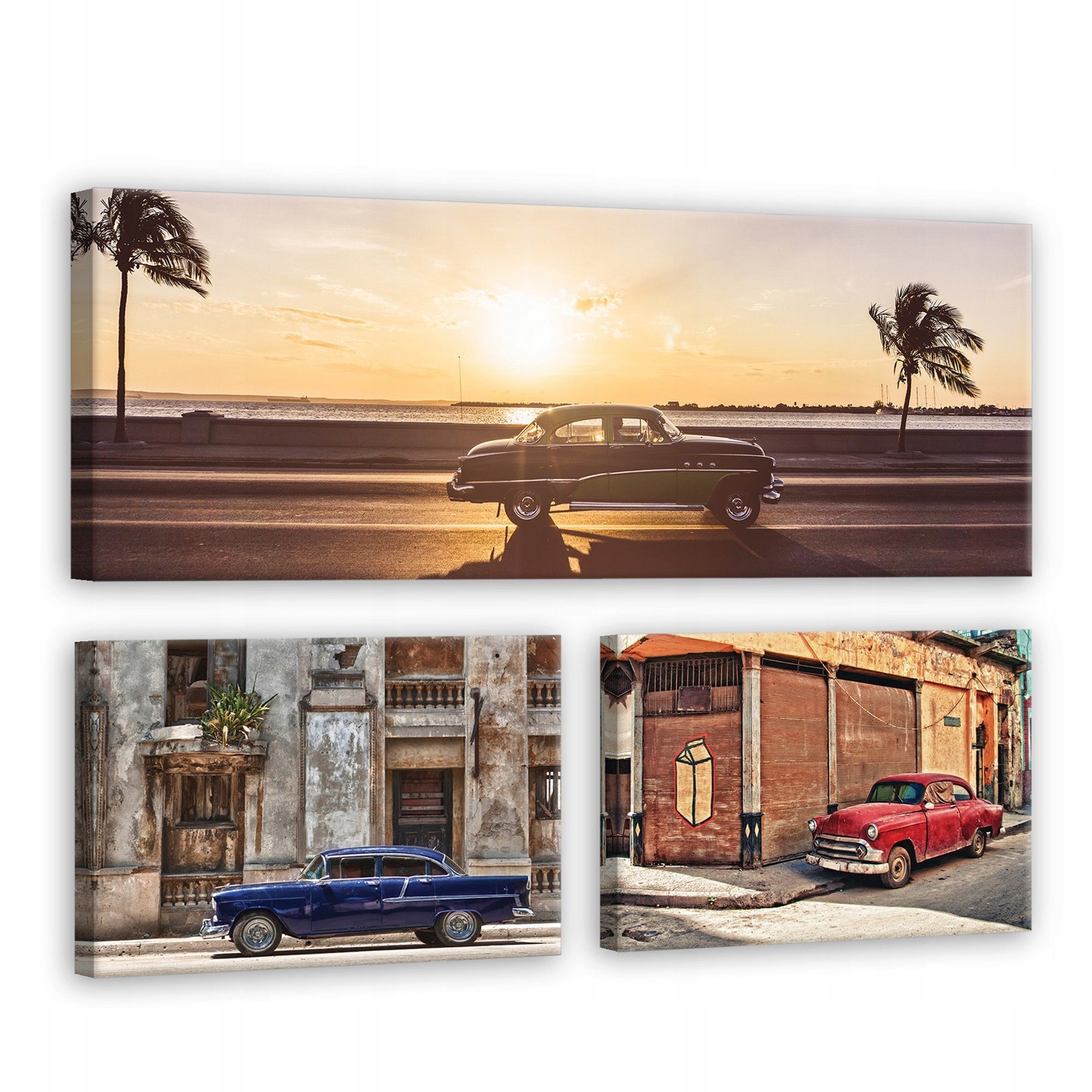 Obraz 80x55 Havana Kuba klasické auta vintage retro západ slunce