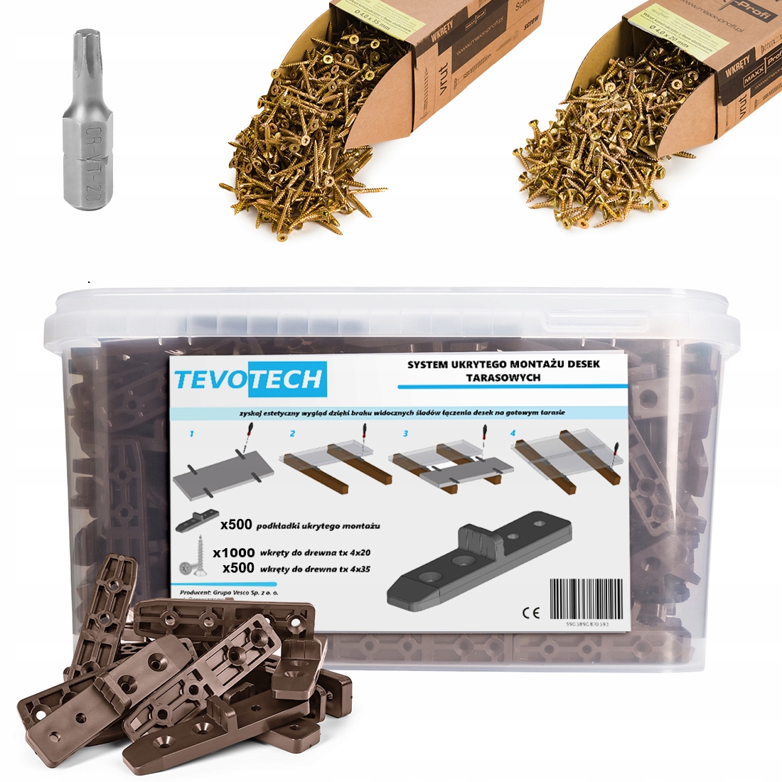 Systém Skryté Montáže Terasových Prken, Sada 2001 Prvků, Barva Hnědá