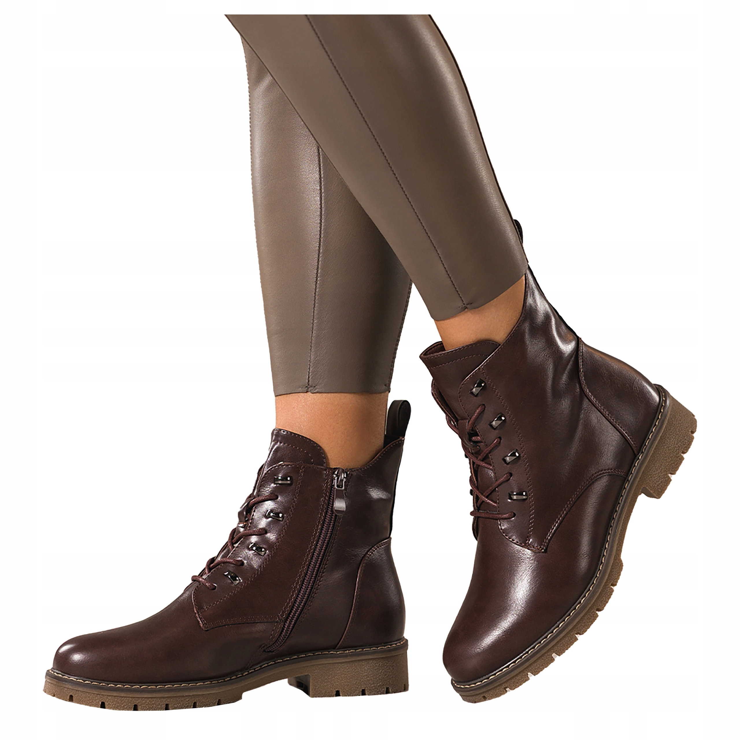 Dámské Kotníkové Boty Čokoládové Pohodlné Běžící Podpatek Šněrované Módní velikost 39