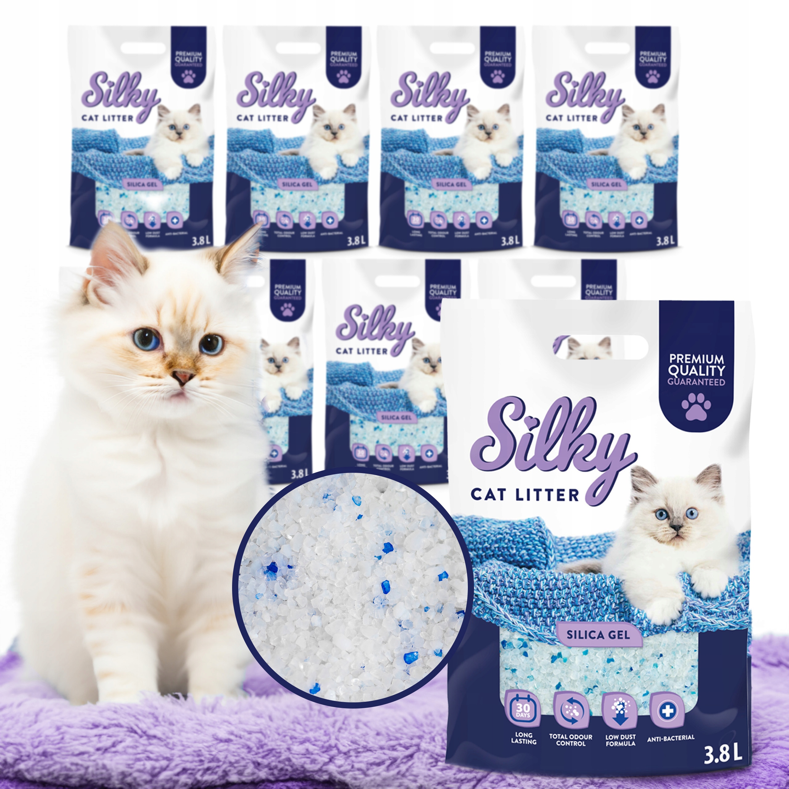 Levně Silikonové Silikonové stelivo pro kočky bez prachu Silky 8x3,8l