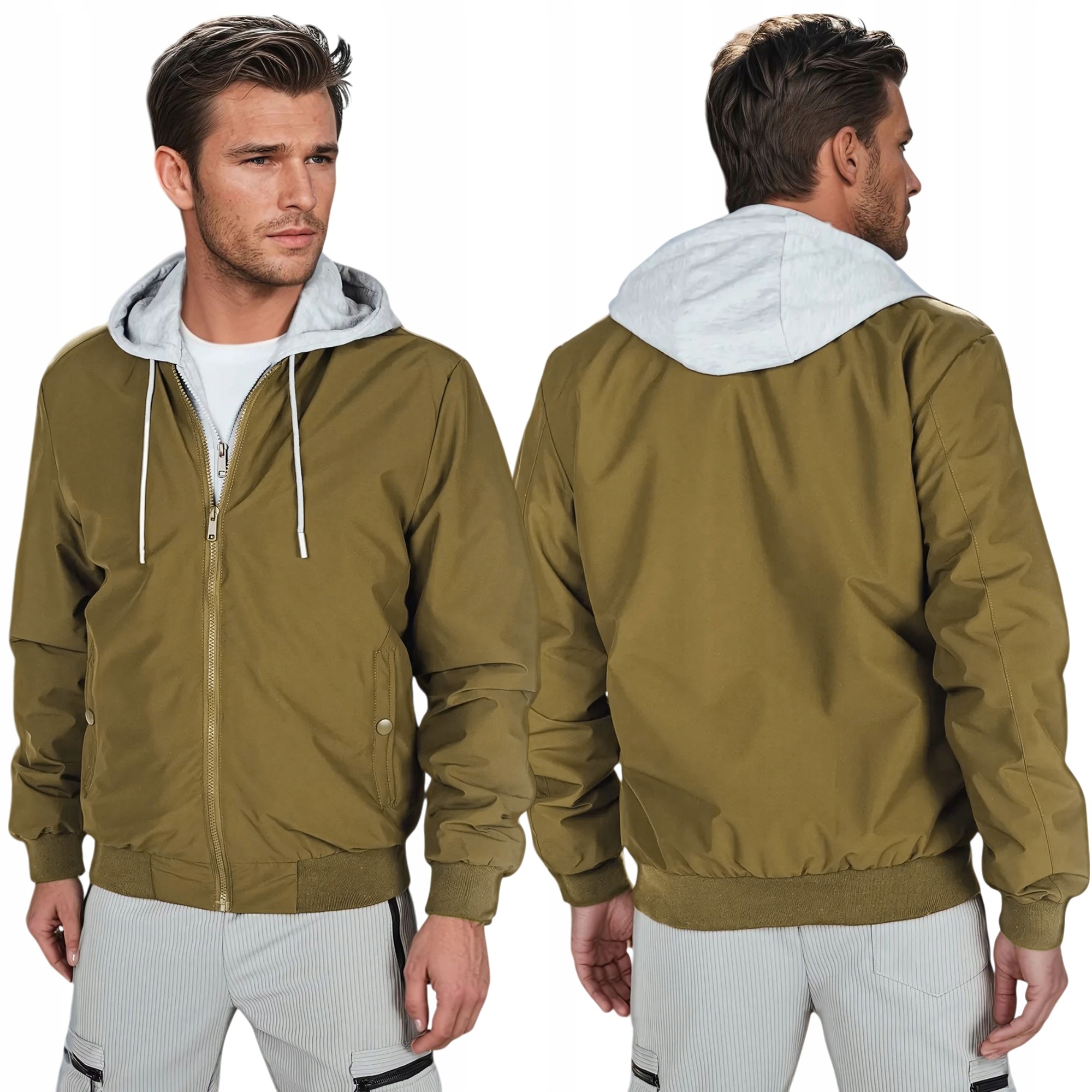 Kurtka Męska Przejściowa Bomberka Z Kapturem Zielona TX5022 XXL