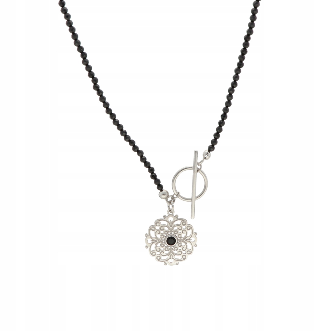 Náhrdelník s černými spinely, rhodiované stříbro