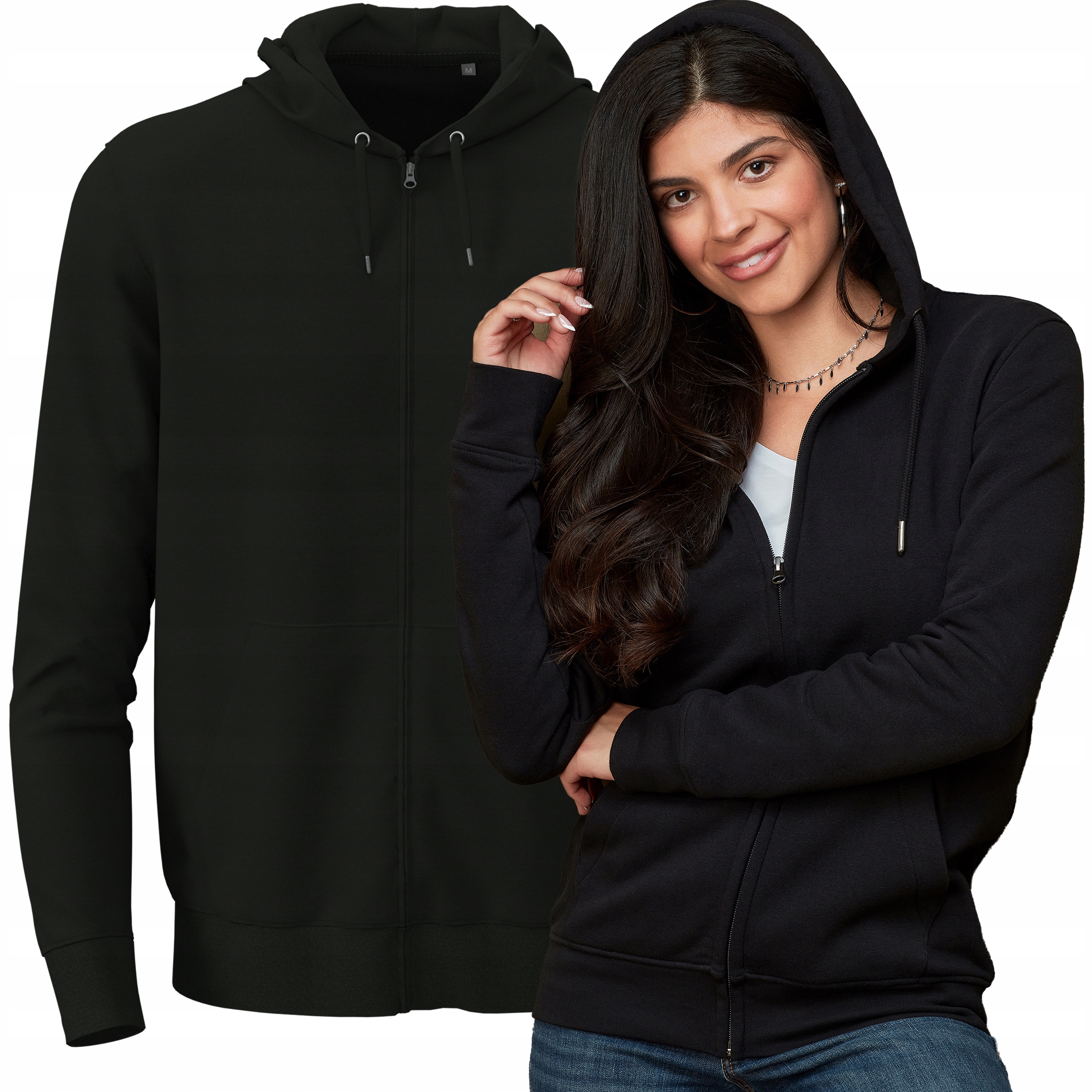 Dámská tepláková mikina unisex s rozepínací s kapucí a kapsami černá L