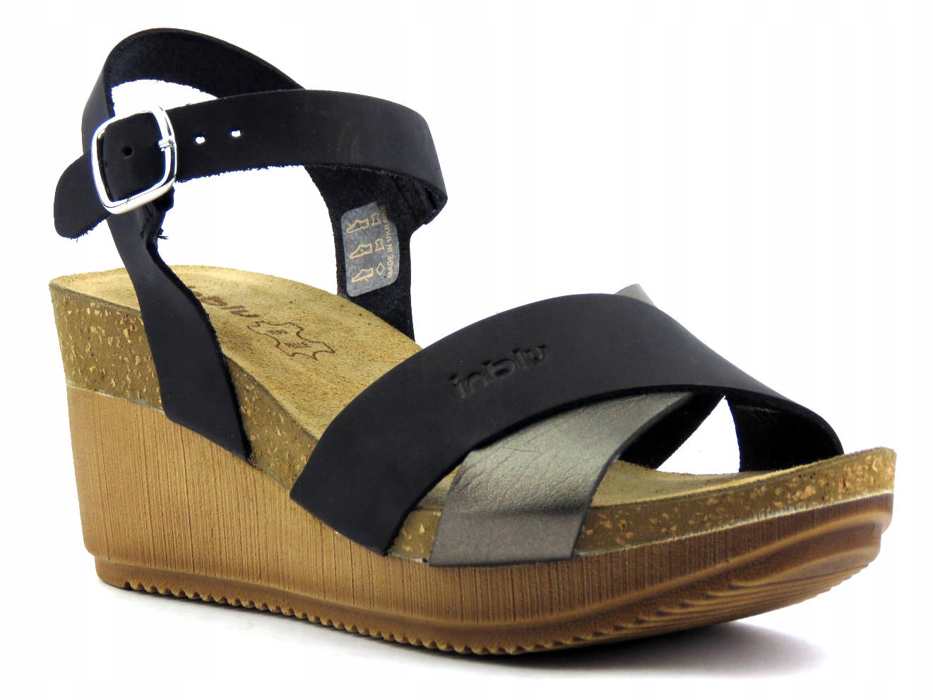 

Sandały Damskie Inblu EN-25 Koturn Czarne Skórzane