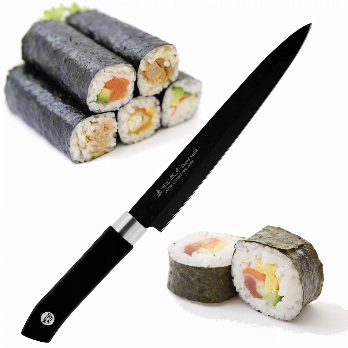 Satake Sword Smith Black Japonský ostrý nôž Sashimi Yanagiba na sushi 21 cm