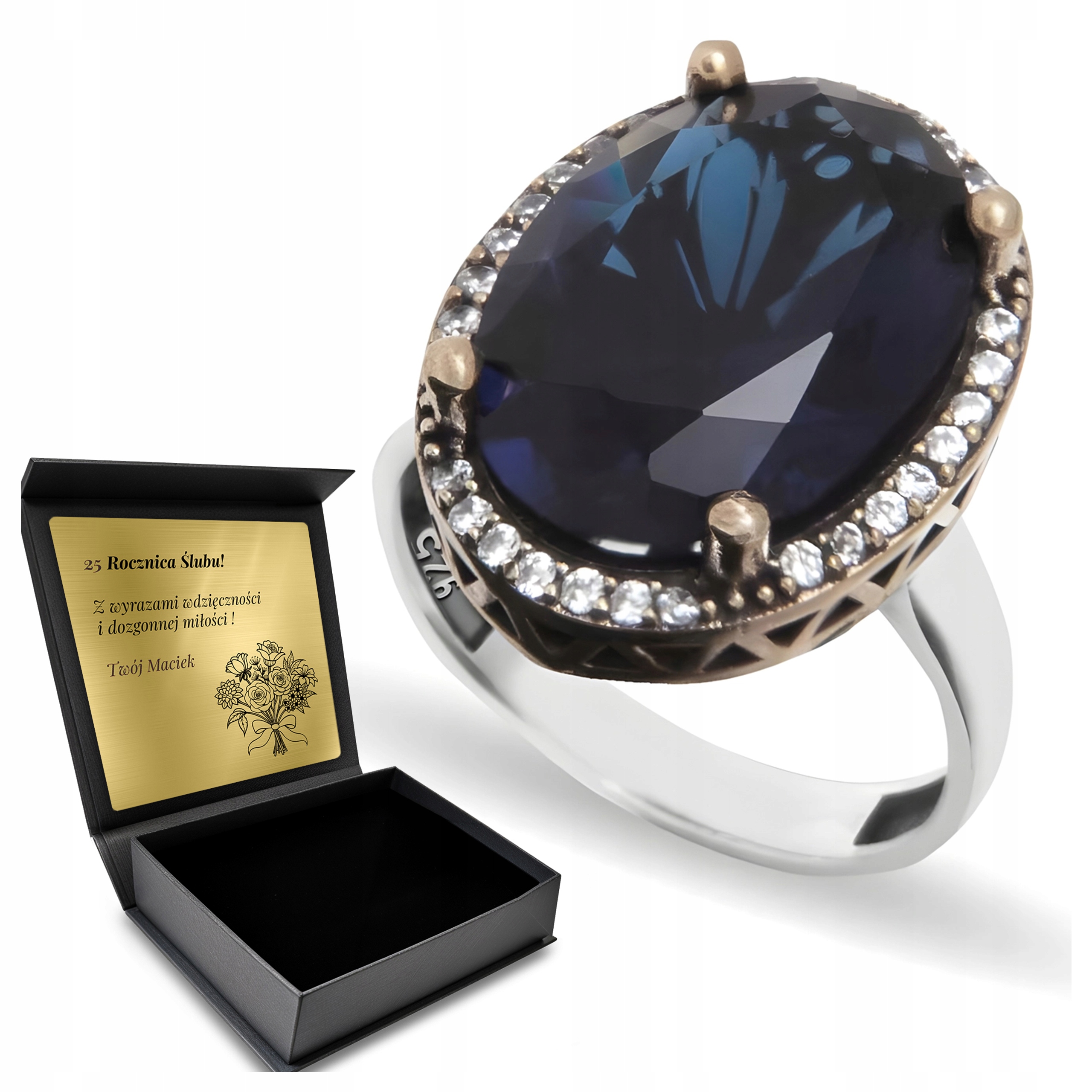 Prstýnek 925 S Safírovými Zirkony, Šperky Pro Ženy Gravírování