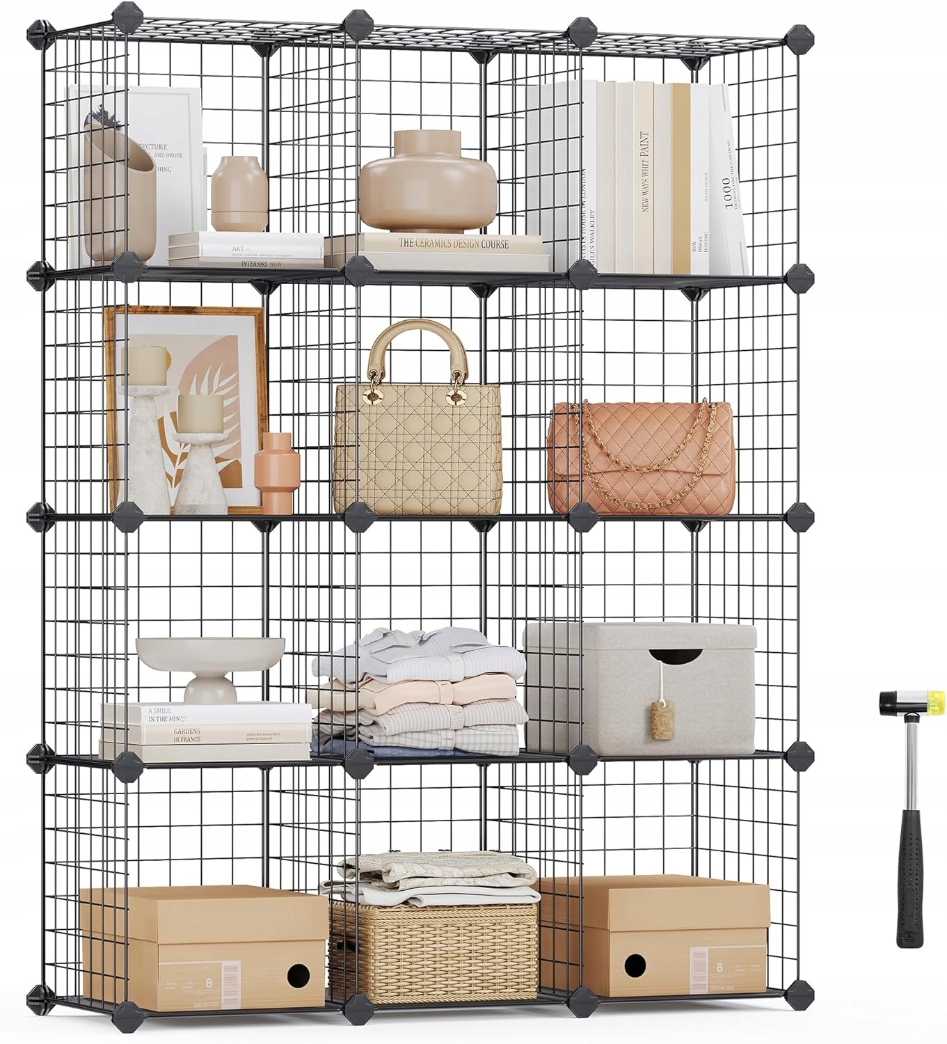 Songmics Modulární regál 12 komor Drátěná síť Černá