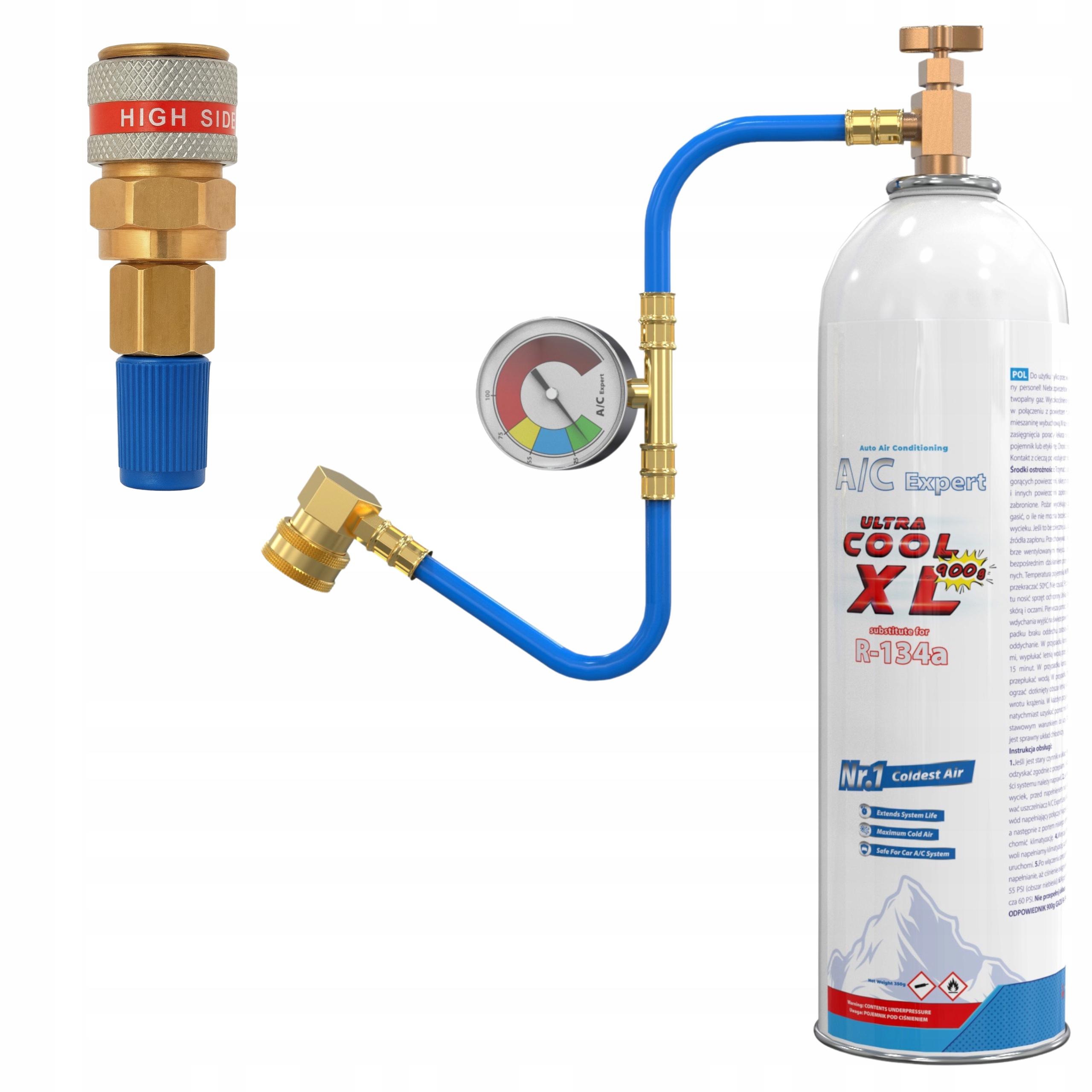 Sada XL pro plnění klimatizace R134a adaptér Hp na Lp