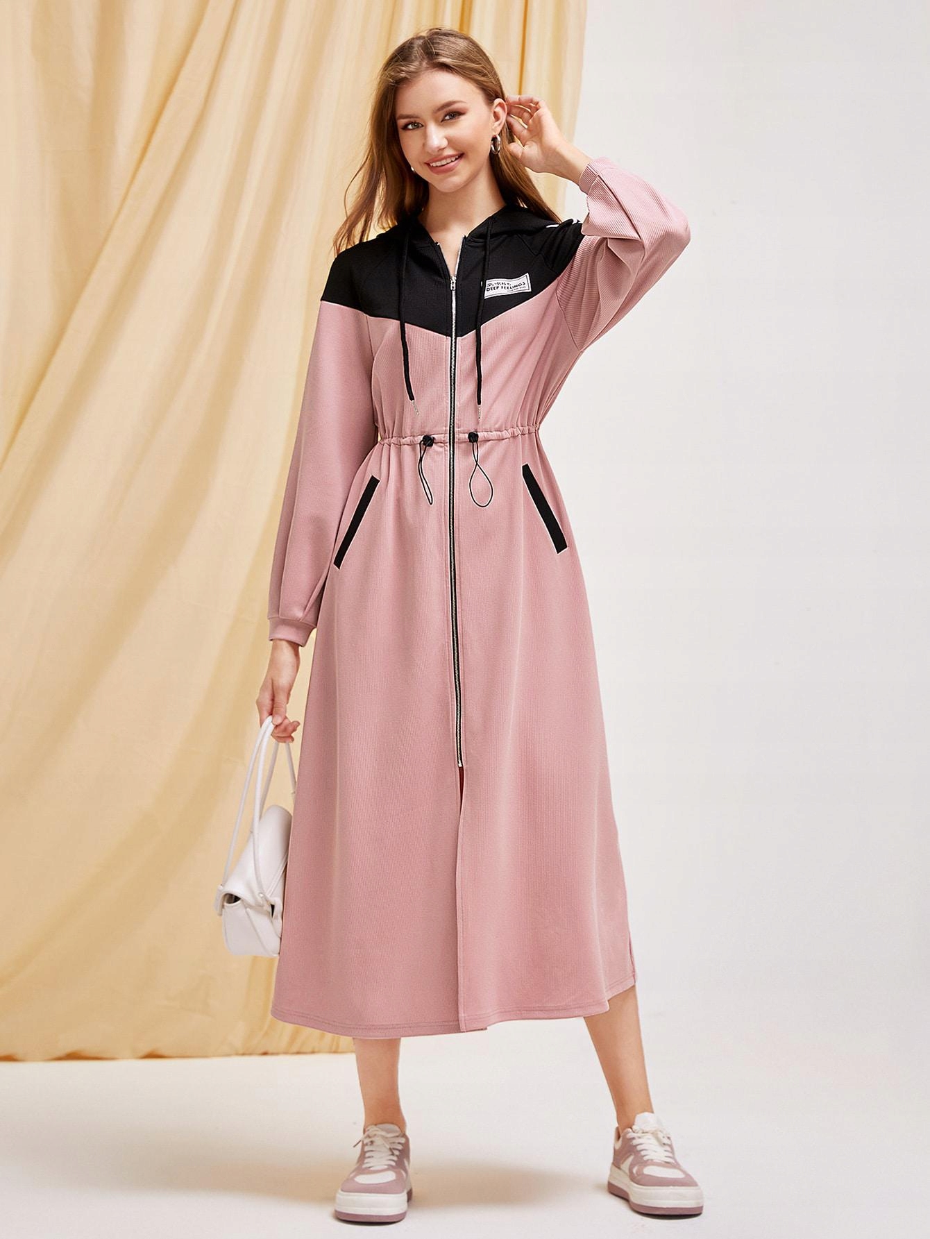 Šaty – Tepláková Mikina Se Stahovací Šňůrkou Maxi Shein S