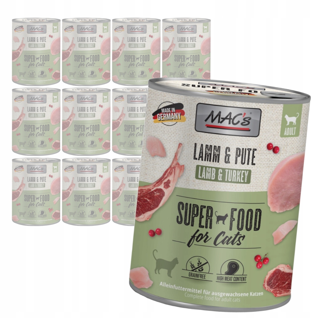 Levně MAC's 12x800g bezobilné Mokré Krmivo Pro Kočky jehněčí a Krůta