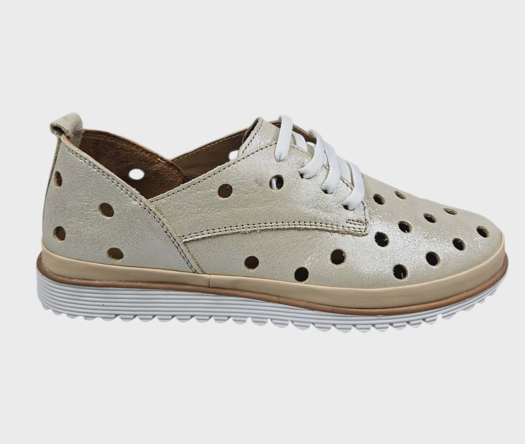 Dámské Kožené Ažurové Polobotky Loretta Vitale 564 béžová zlatá vel. 36