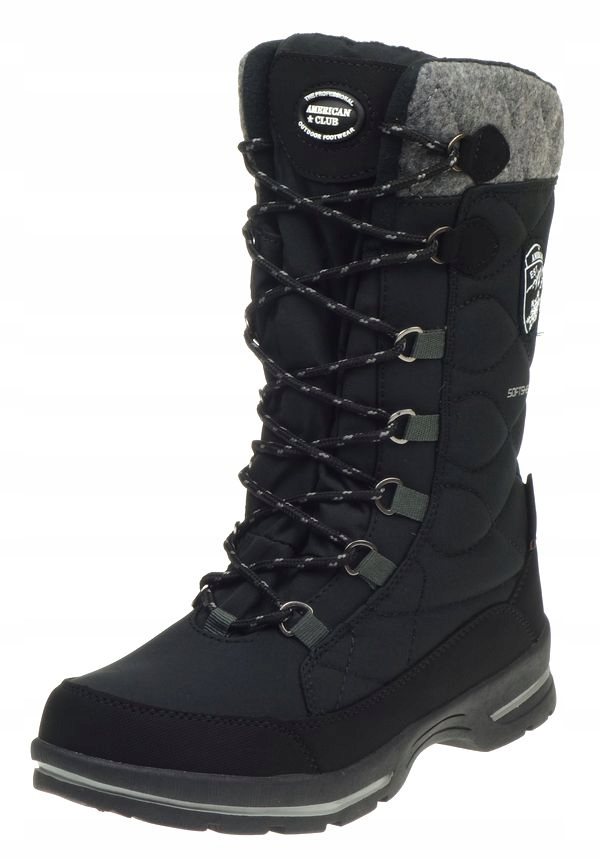 Wysokie Śniegowce Damskie AMERICAN CLUB SN09 Buty Zimowe SOFTSHELL Suwak 38 Kolekcja OUTDOOR WINTER SOFTSHELL