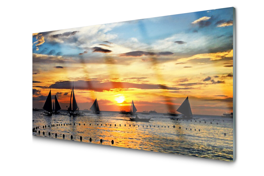 

Panel szklany Płytka Łódki Morze Słońce 140x70
