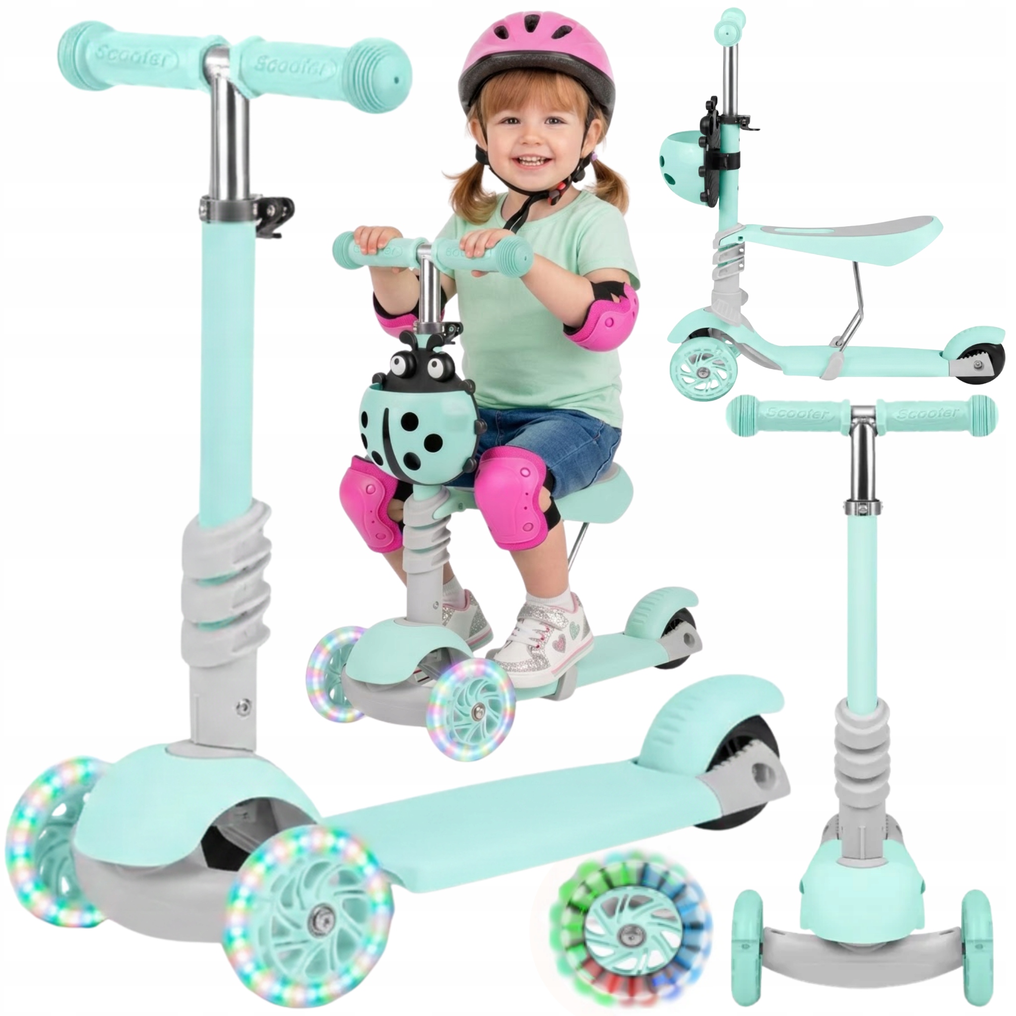 Hulajnoga 3w1 dla dzieci z siedziskiem balansowa Led niebieska regulowana