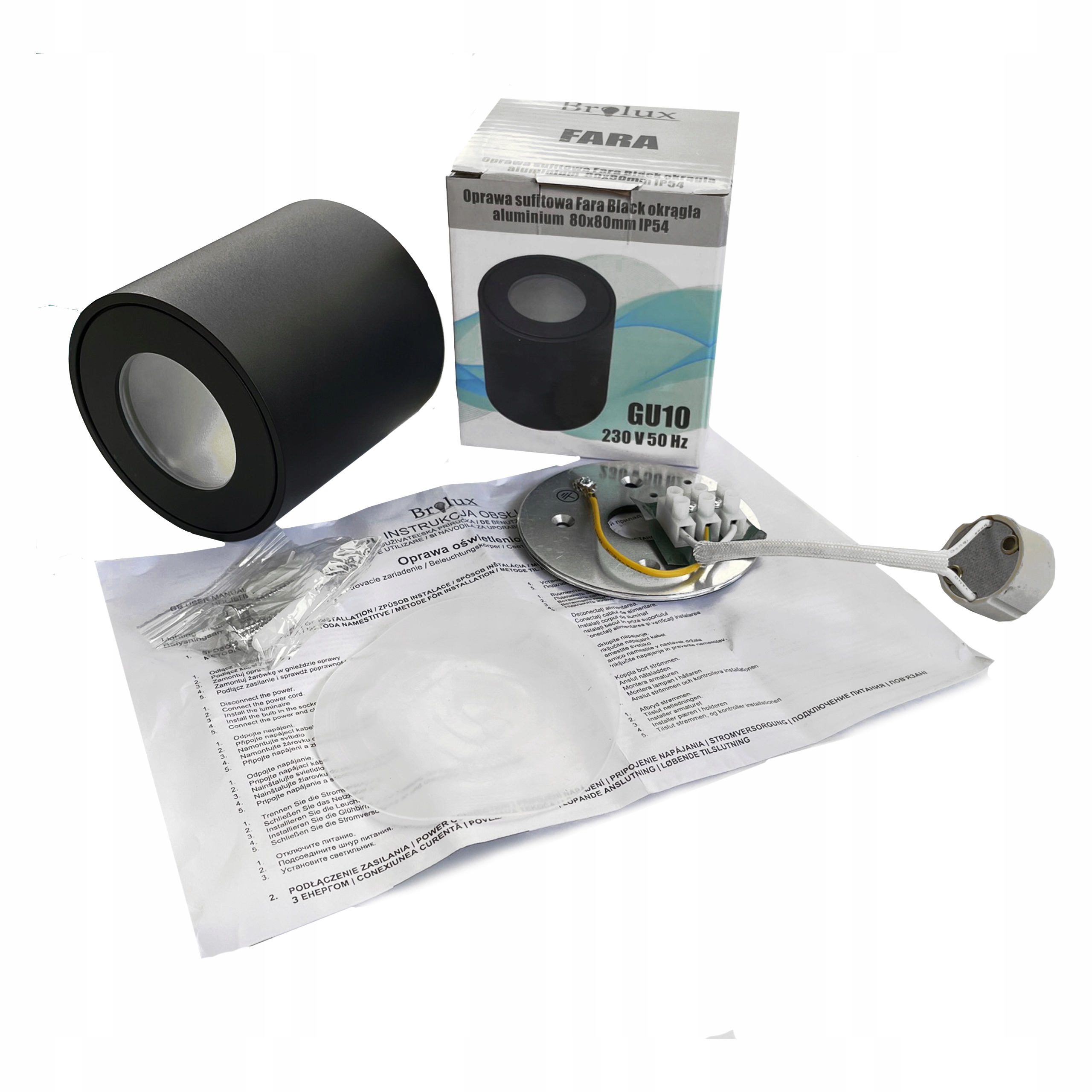 LAMPA LED WODOODPORNA DO ŁAZIENKI IP54 GU10 TUBA SUFITOWA HERMETYCZNA BLACK Jasność 0 lm