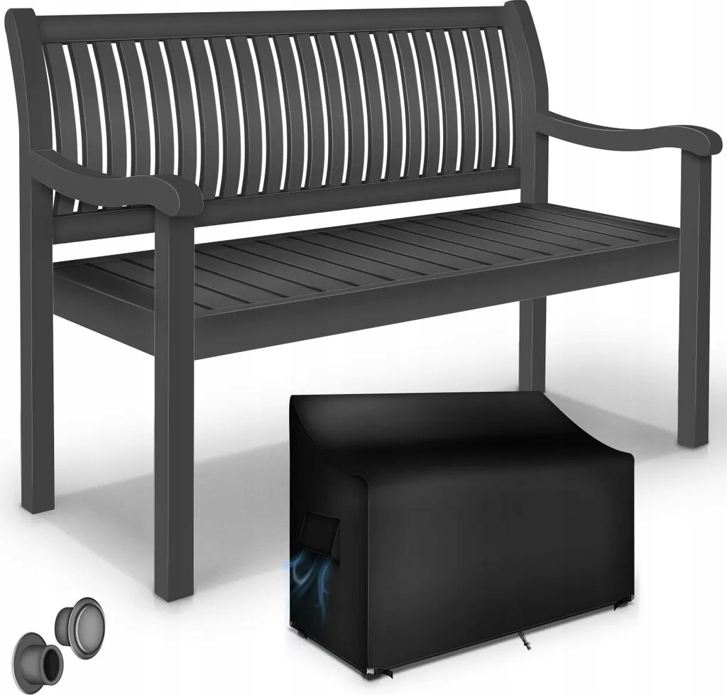 Drevená lavička s operadlom, čierne drevo, 150 x 62 cm, Tillvex s poťahom, 320 kg