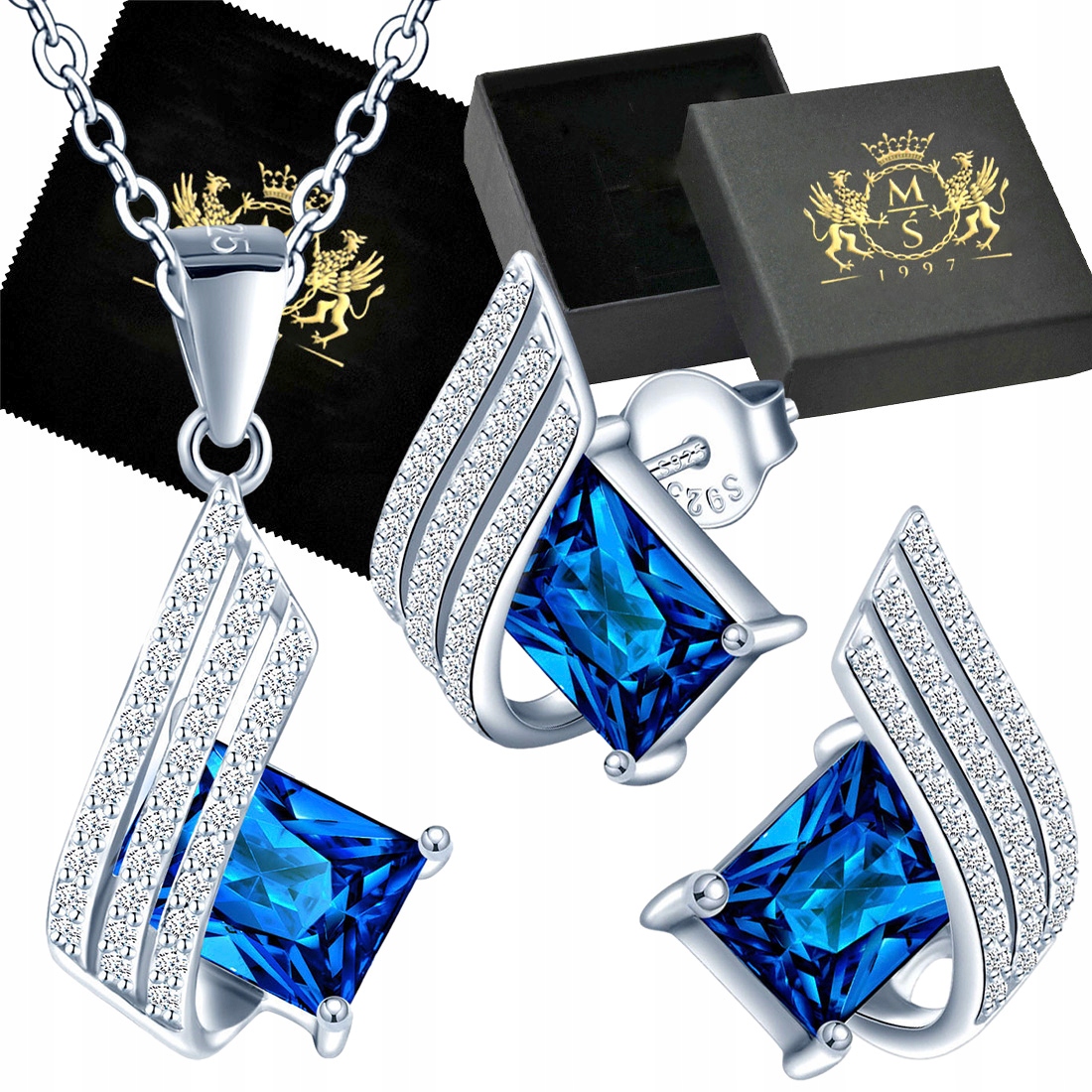 Stříbrná Sada Šperků Stříbro 925 Náhrdelník a Náušnice Dárek pro manželku