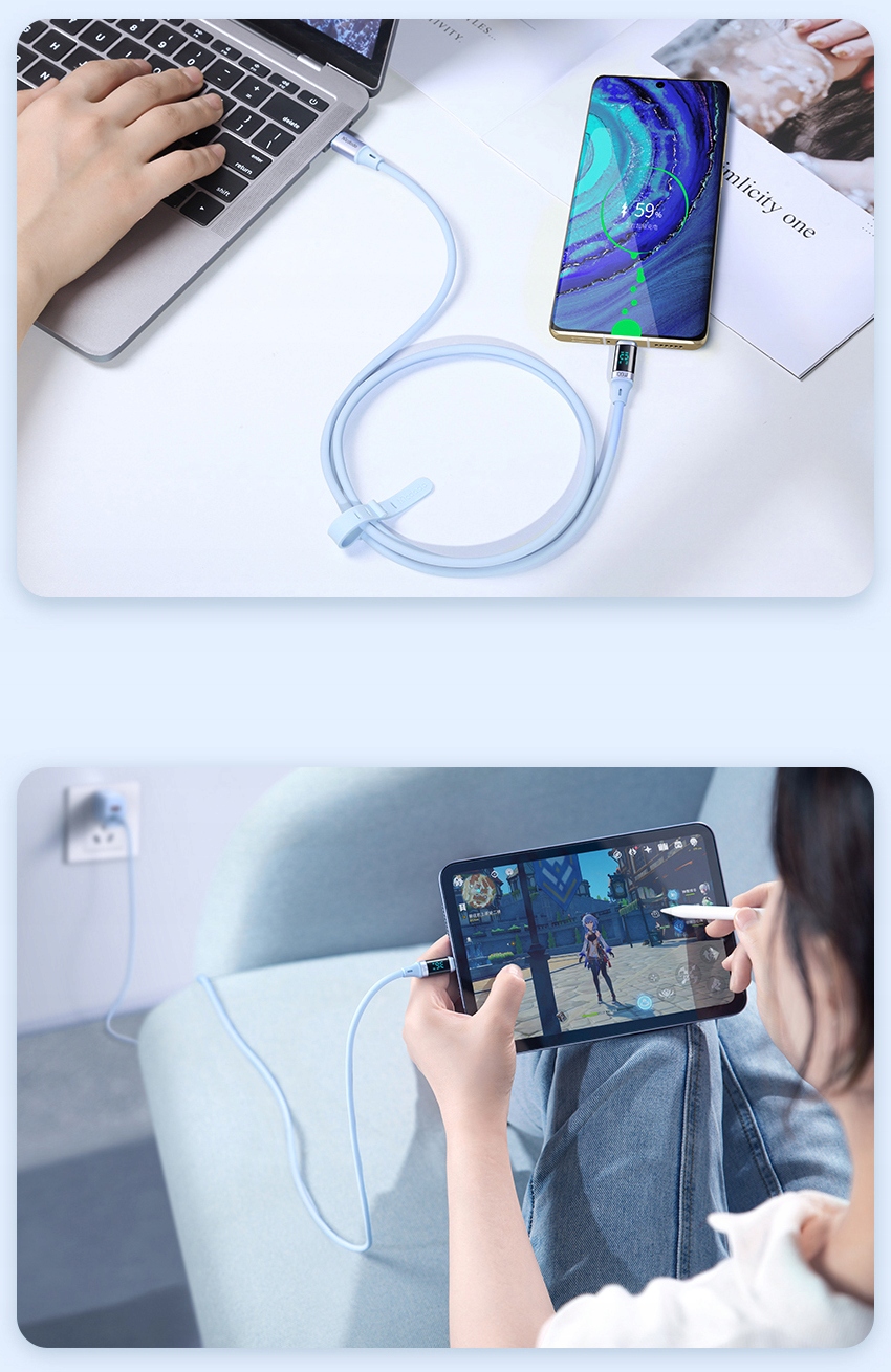 MCDODO KABEL Z WYŚWIETLACZEM USB-C SZYBKIE ŁADOWANIE USB TYP C 5A 100W 1M Zgodność ze standardem Quick Charge 1.0 Quick Charge 2.0 Quick Charge 3.0 Quick Charge 4.0