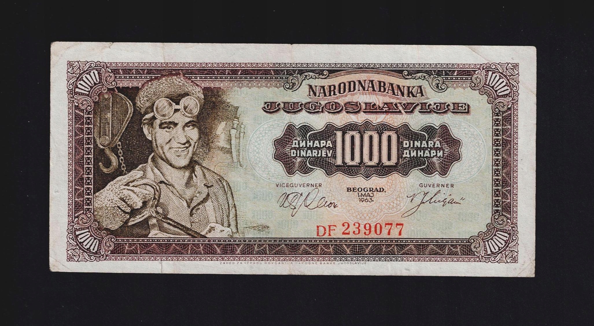 BANKNOT JUGOSŁAWIA -- 1000 DINARÓW -- 1963 rok