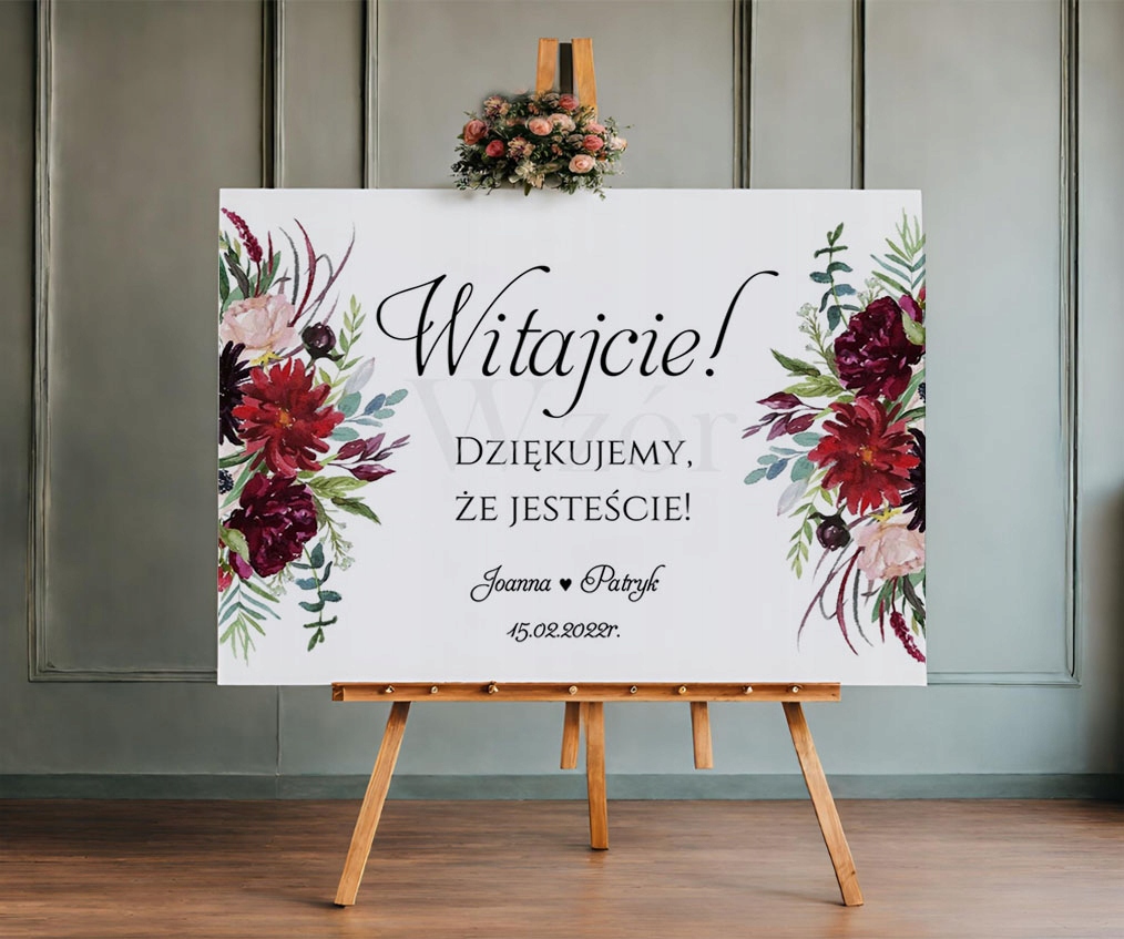 Tablica Powitalna A2 ślub wesele Bordowa