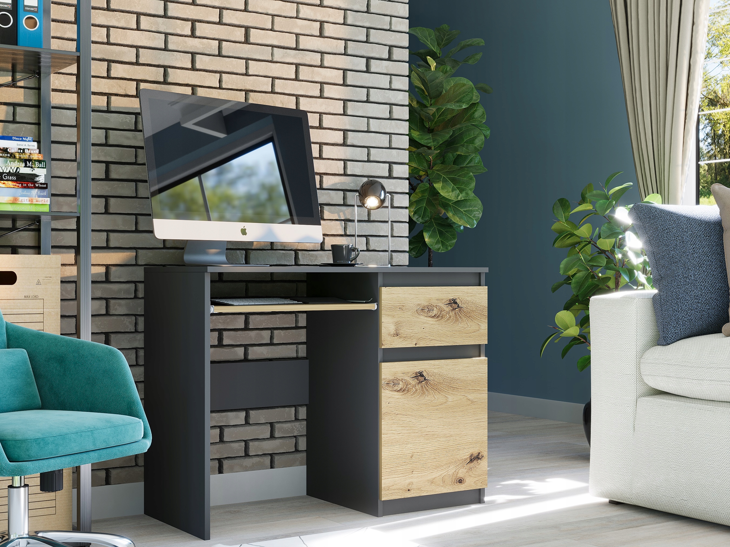 Meble Biurko komputerowe stolik 90cm N-33 ANTRACYT MIX ARTISAN