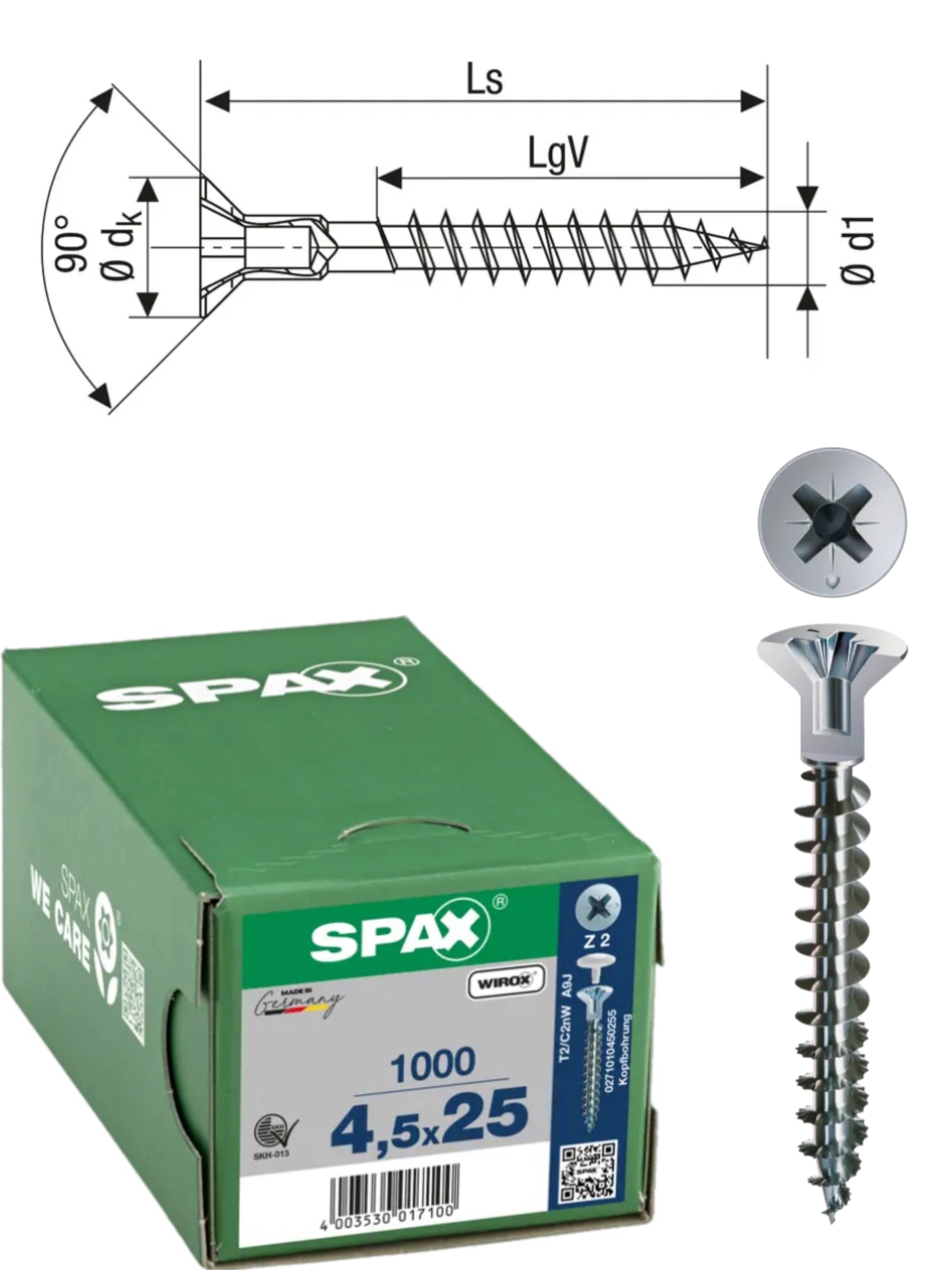 Univerzálna skrutka do dreva Spax 4.5 x 25 Wirox 1000 ks