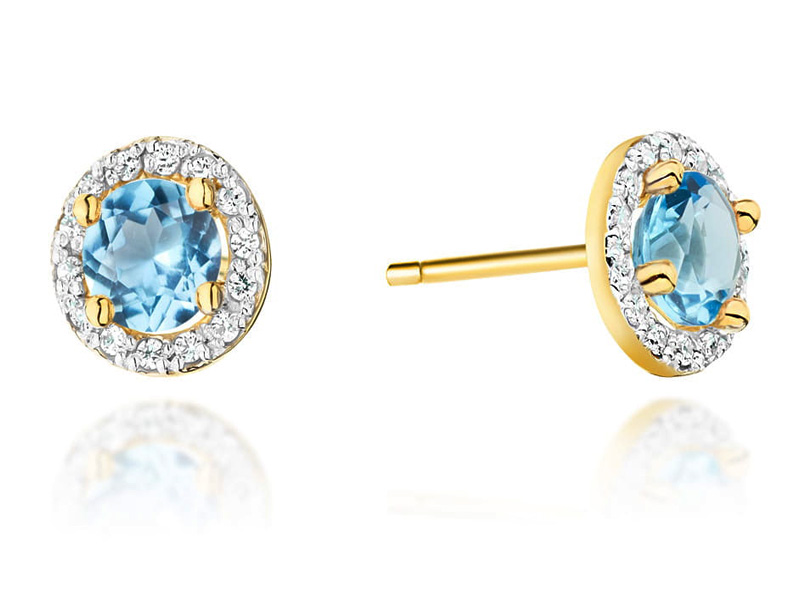 Zlaté náušnice 585 s topazem a brilianty 1,70g, módní vzor dárek 14k