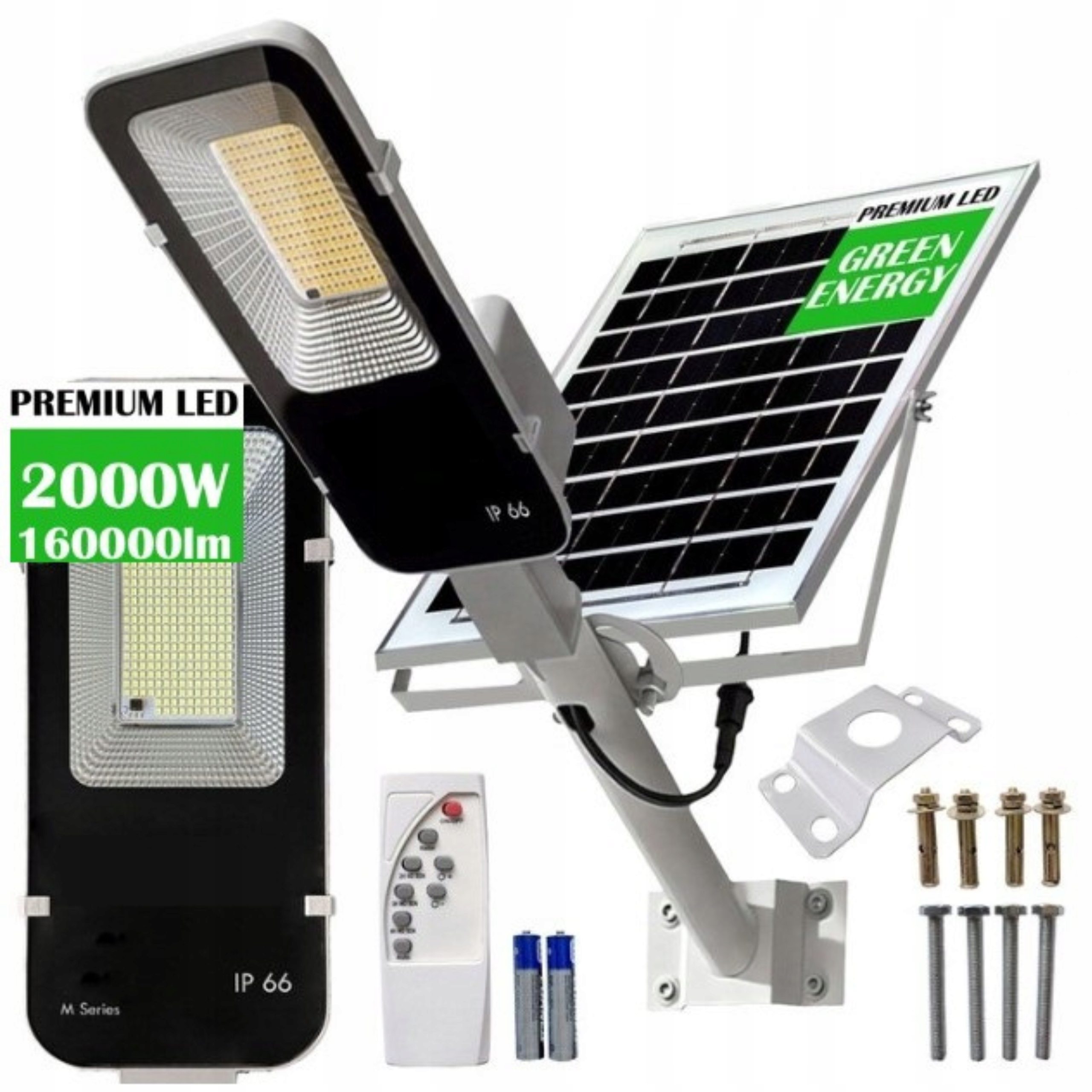 Solární Lampa 2000W Pouliční Silný Senzor Soumraku Pohybu Led Držák Pilot